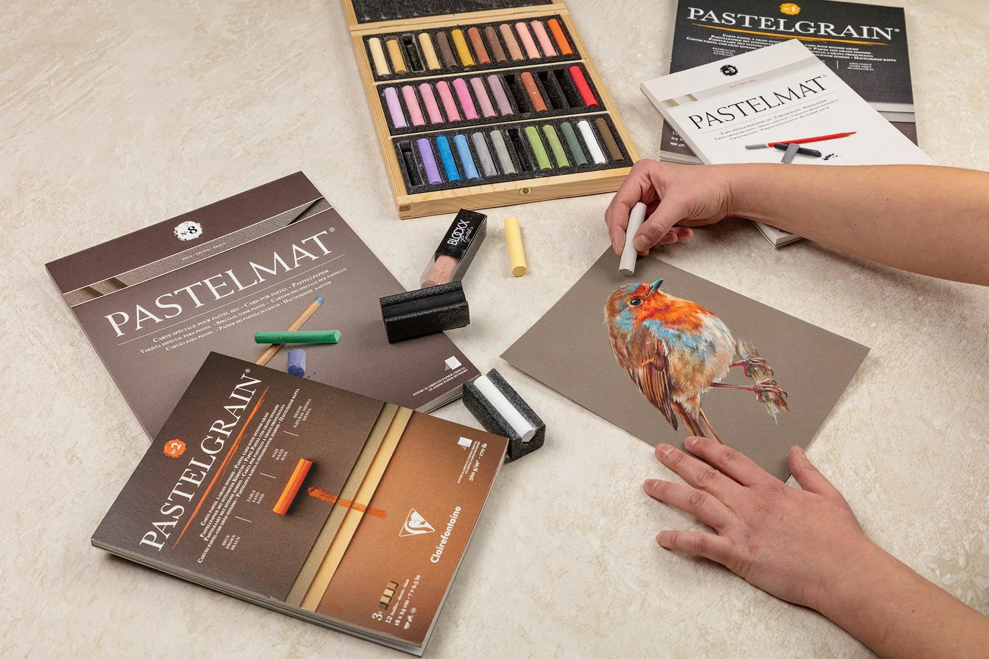 Clairefontaine Pastelmat Bloc Collé 24x30 cm 360g 12 Feuilles Carte Spéciale pour Pastels Secs 4 Couleurs Assorties