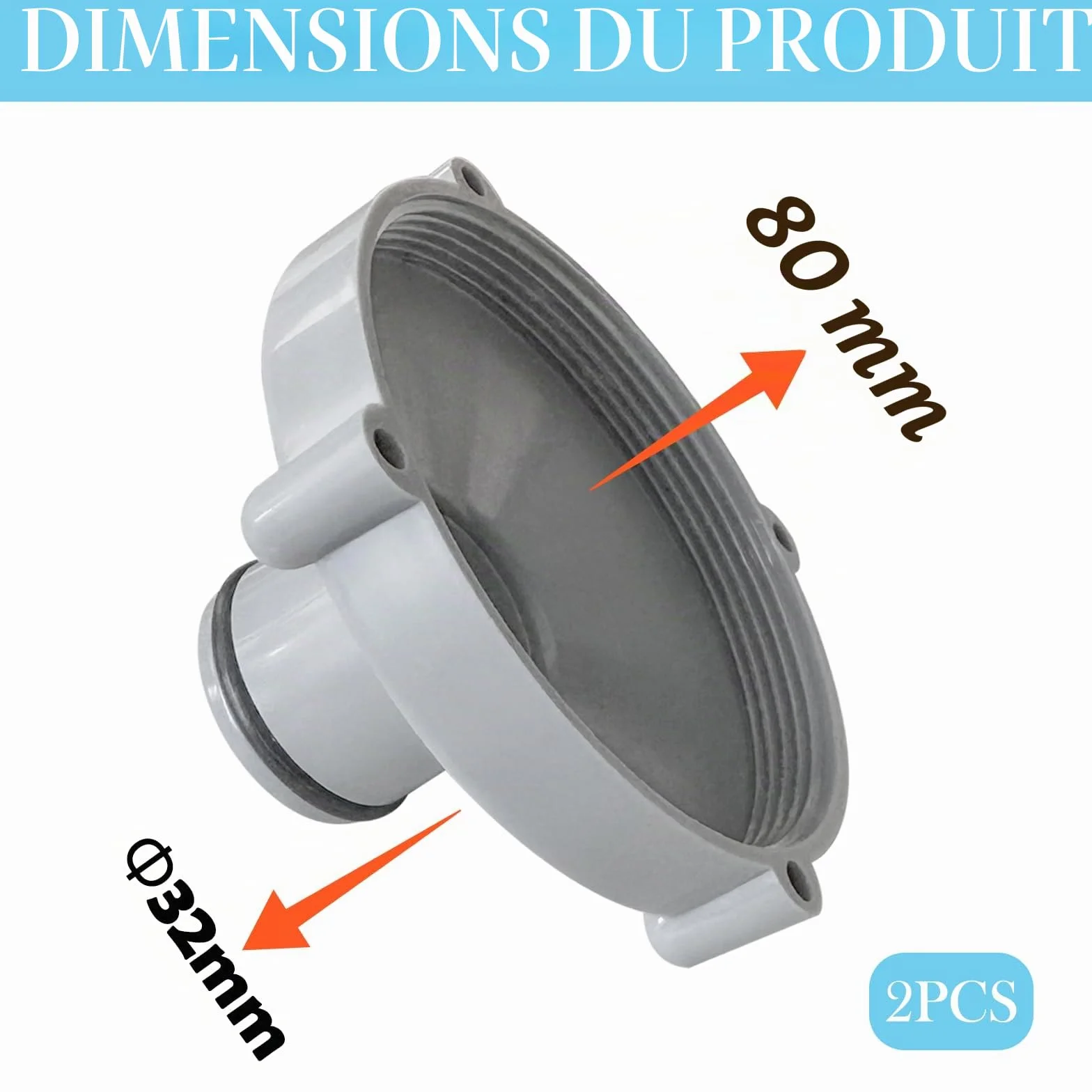 Lot de 2 adaptateurs pour tuyau d'aspiration de piscine 80 mm à 32 mm