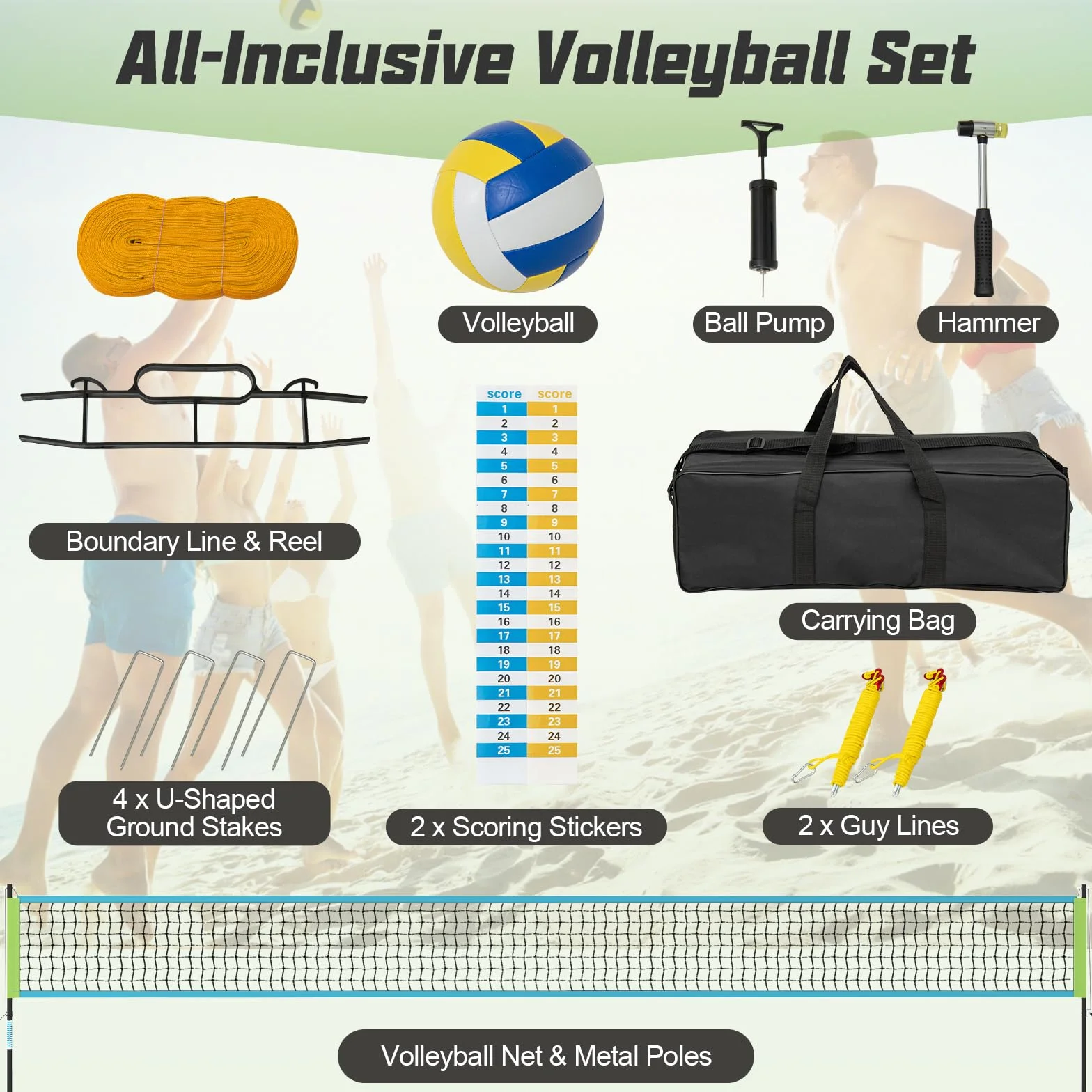 LIFEZEAL Filet de Volleyball 9,75m x 90 cm pour Piscine Portable avec poteaux réglables, Pompe, Sac de Transport