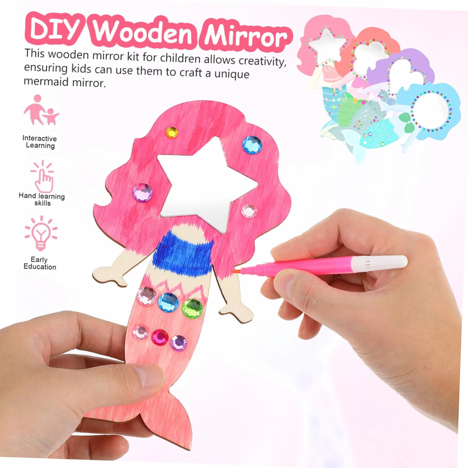 Kit Bricolage Miroir Artisanal en Bois Forme Sirène pour Enfants
