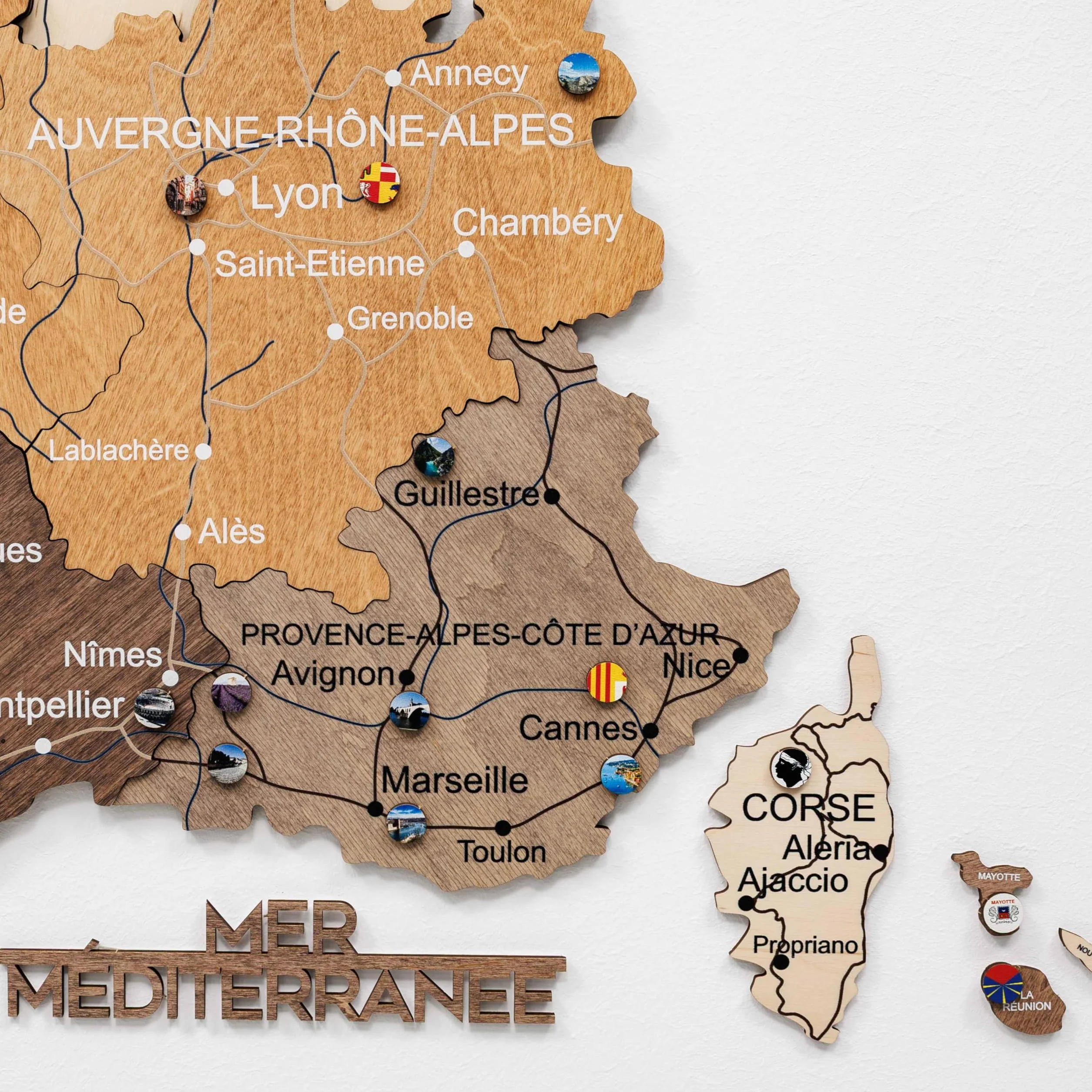 Carte de France Murale en Bois 3D - Décoration Bureau Artisanale - Idée Cadeau Voyage (Multicolor, S)