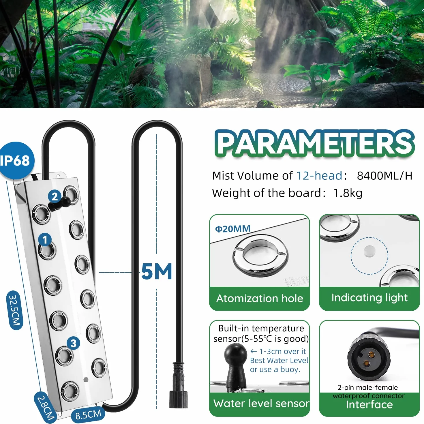 Mxmoonant Brumisateur à ultrasons 12 têtes 8.4L/H 400W pour Horticulture Paysage