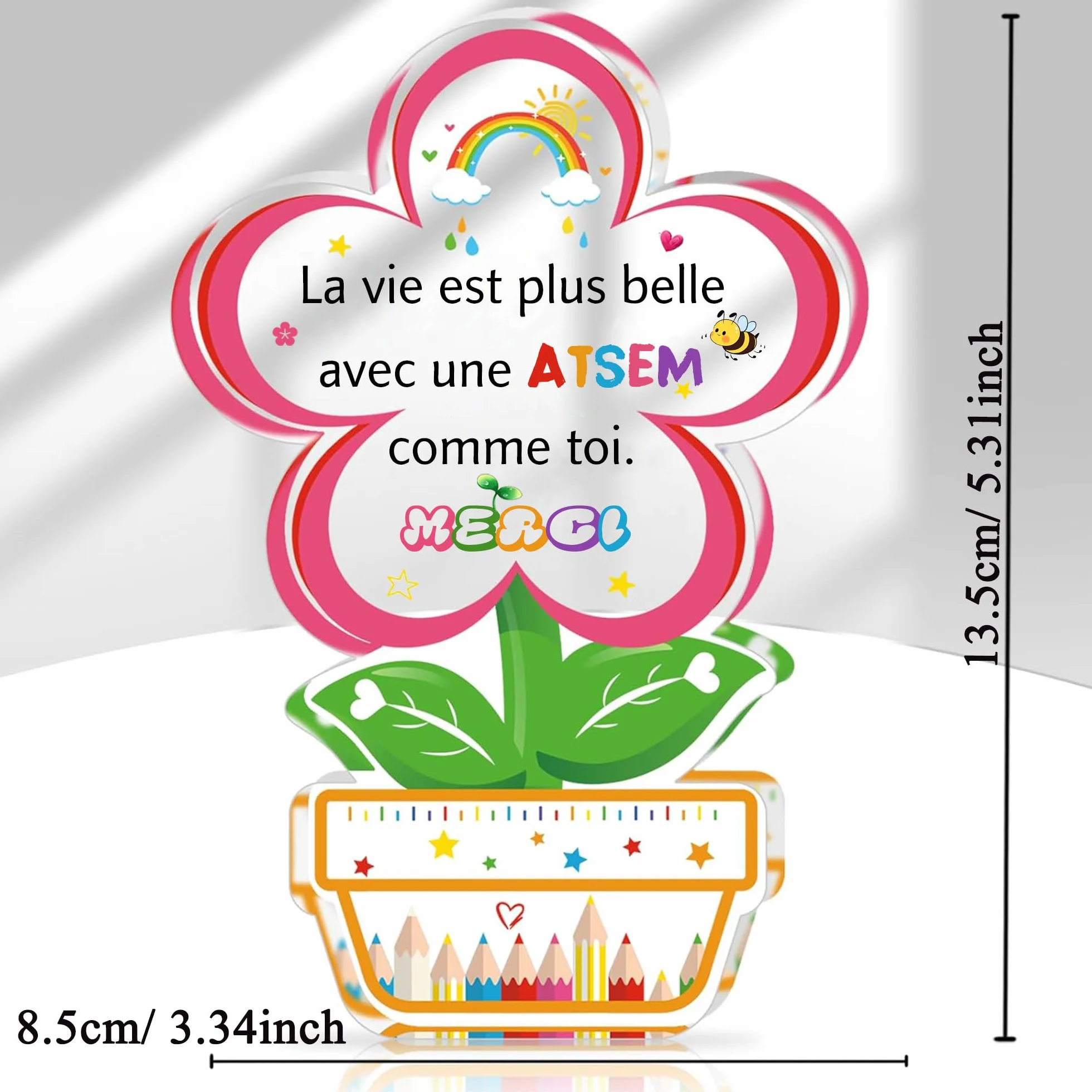 Atsem Cadeaux Enseignants Porte-clés Marque-page Ensemble 3 Pièces Maître Anniversaire Noël Rose