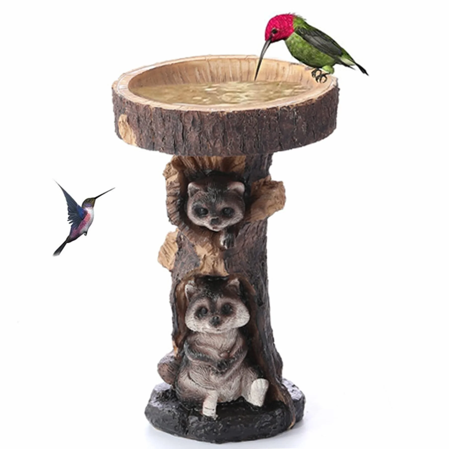 Bol de Bain d'oiseaux en résine Raton Laveur, Mangeoire Artificielle pour Oiseaux, Décoration Debout