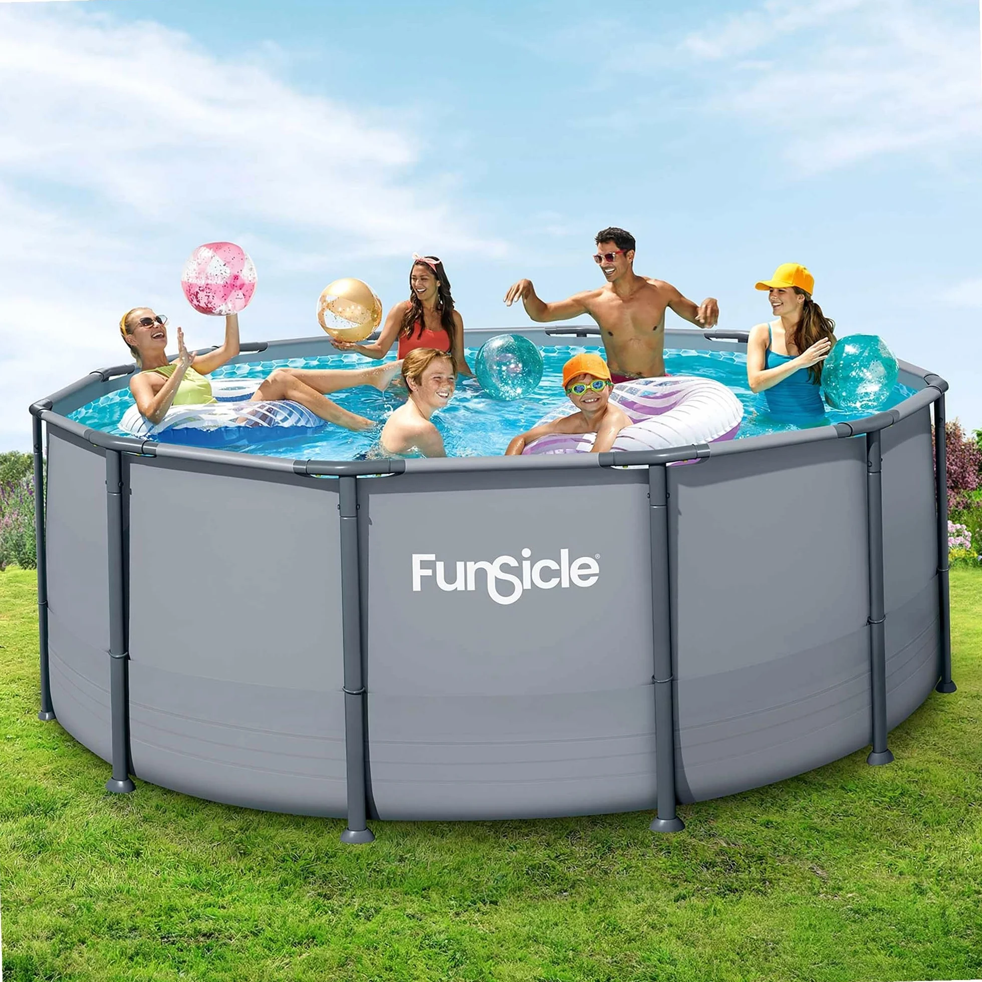 FUNSICLE Piscine Tubulaire Ronde 3,66m x 1,22m Grise