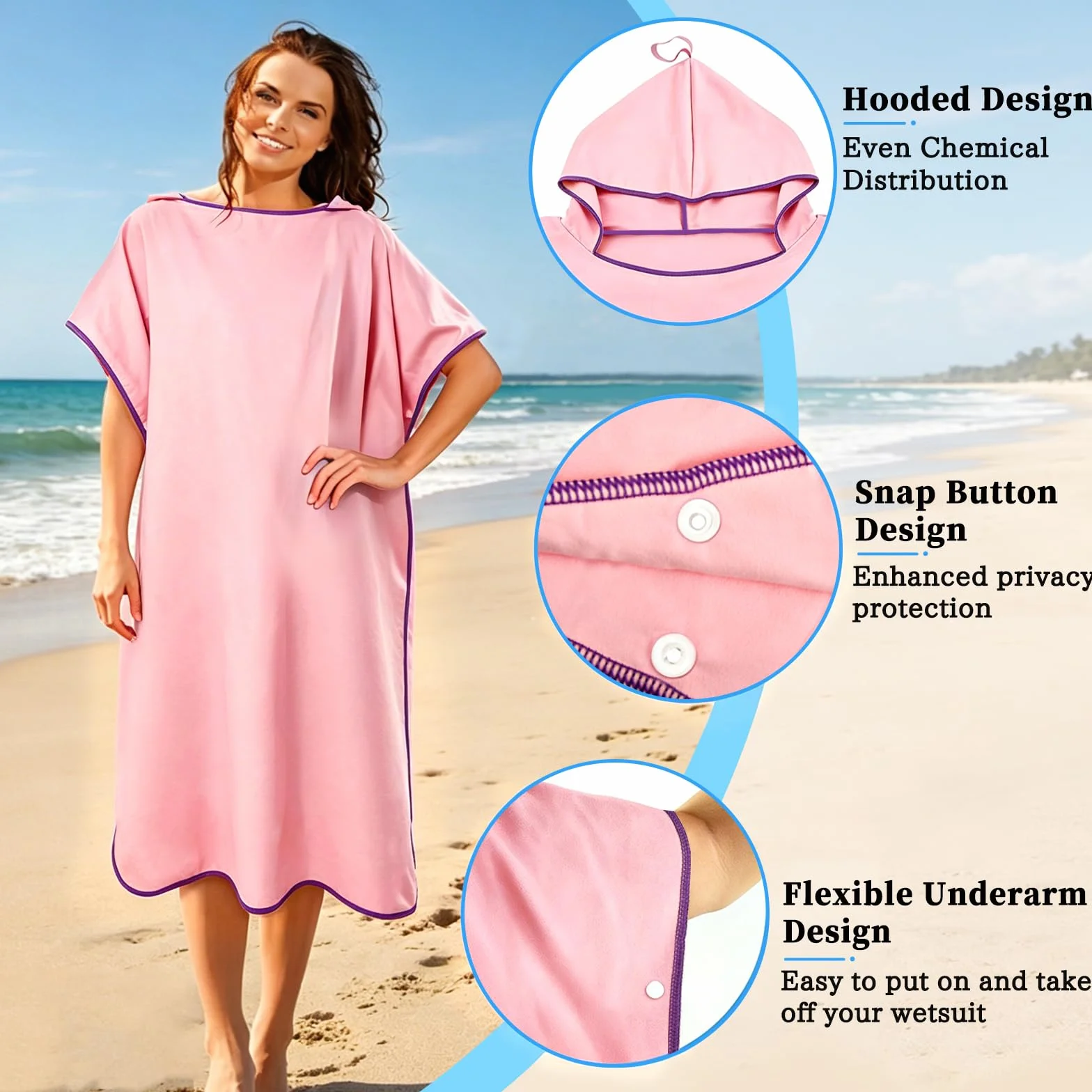 Poncho de Bain Adulte, Poncho de Surf, Poncho de Bain, Serviette de Plage, Poncho de Plage, Séchage Rapide, Anti-Vent et Chaud, Serviette Poncho pour Sport Camping Plage Surf