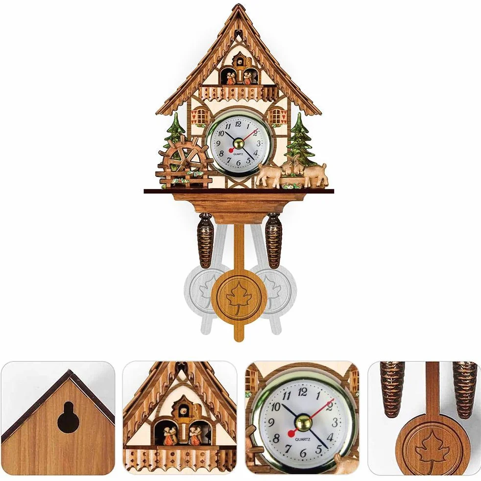 Horloge Murale à Coucou en Bois Style Traditionnel Nord-Ouest Europe Panneau MDF