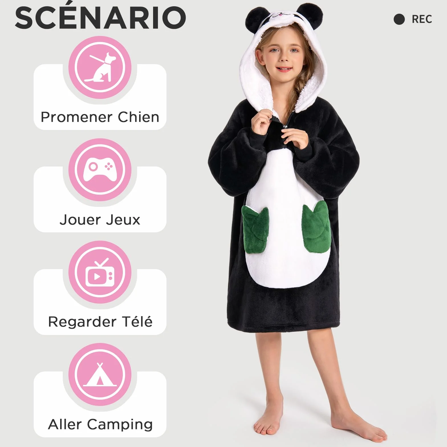 OLAOLA Sweat à Capuche Couverture Surdimensionnée pour Enfants Polaire Sherpa avec Manches et Poches