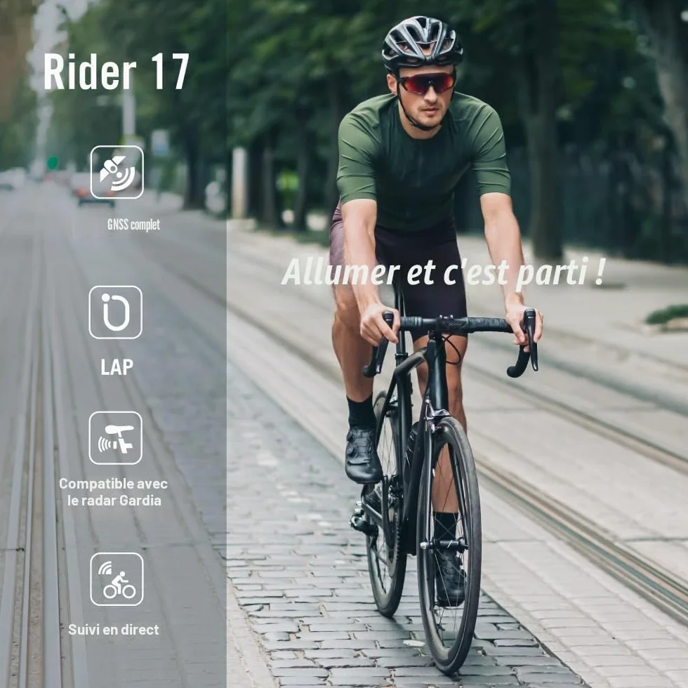 Bryton Rider 17 Ordinateur de vélo GPS sans Fil avec écran LCD 3" Compatible avec Radar de vélo, autonomie de 25 Heures, Bluetooth, étanche, Piste en Direct