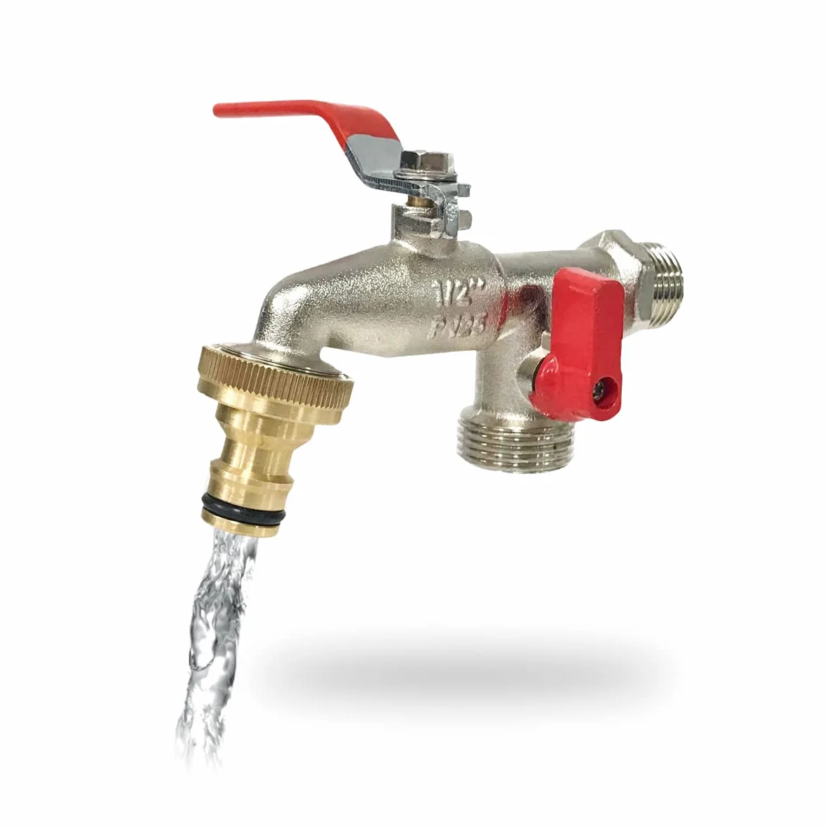 Robinet de Jardin Premium Double Sortie 1/2" - 3/4" Laiton Argent Aqua Control G6354