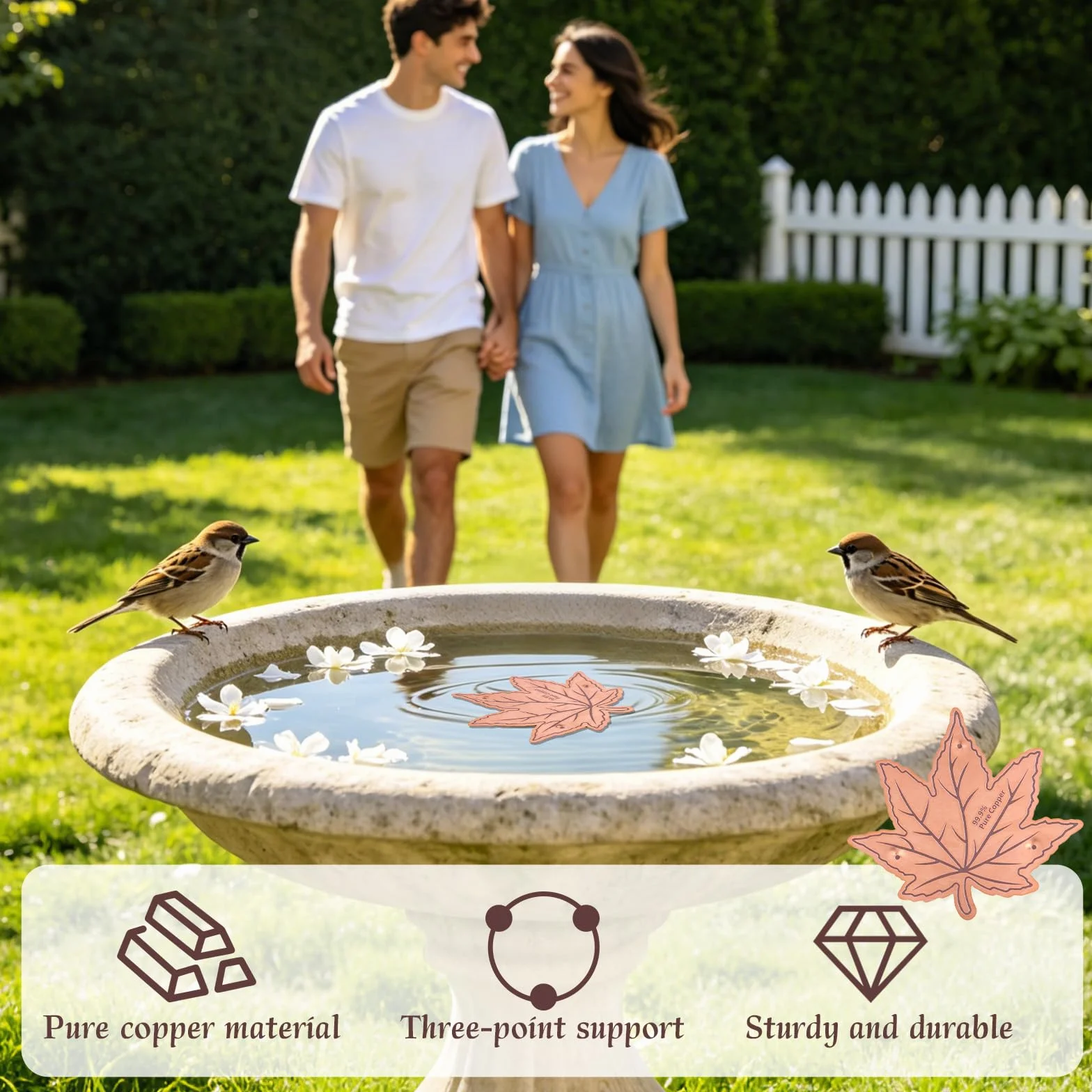 BOXOB Nettoyeur Bain d'Oiseau Cuivre Pur Support Trois Points Purificateur d'eau Sûr Toute Saison