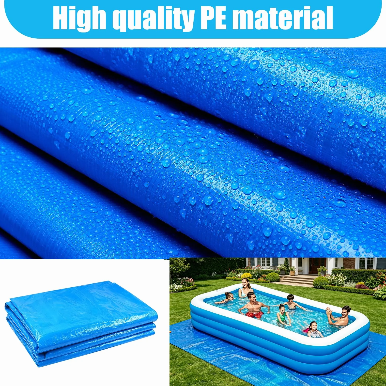 Bâche de Sol rectangulaire 5 x 3 m imperméable en polyéthylène pour Piscine Hors Sol
