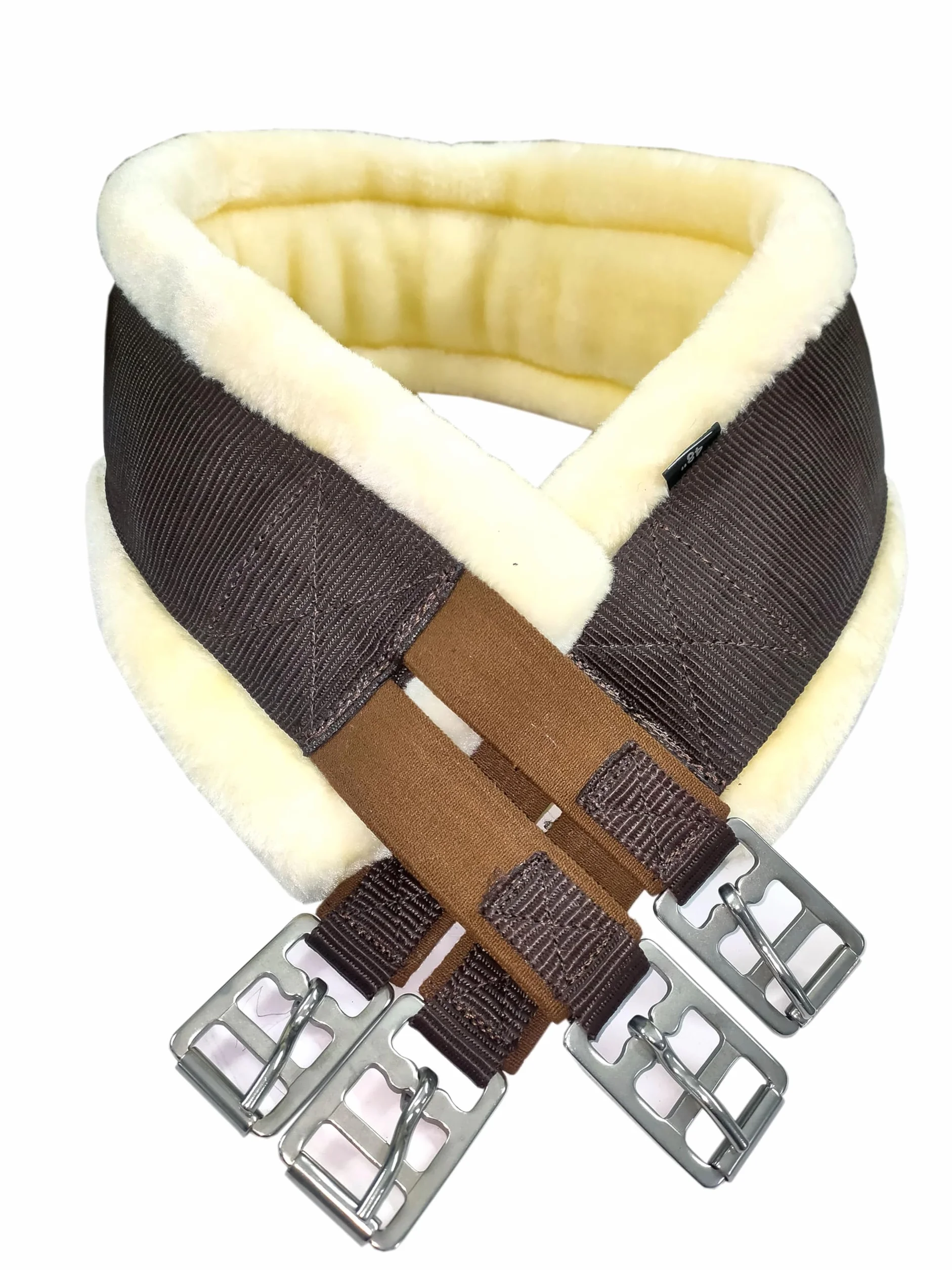 Preto Sangle de saut de selle synthétique avec extrémités élastiques douces en fausse fourrure/vison/polaire - Sangle en nylon résistante aux déchirures - Rembourrée - Pour cheval