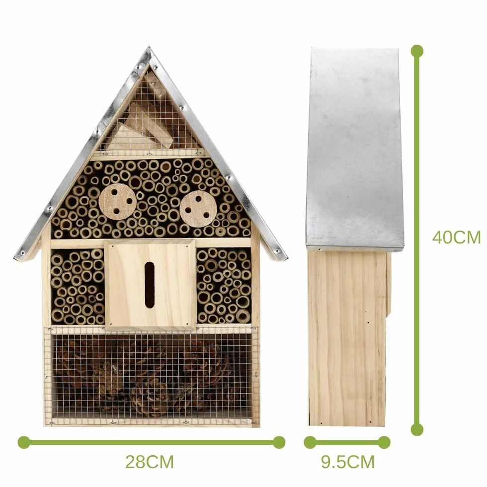 Buddy Wild Hôtel à Insectes 28 x 9,5 x 40 cm Abri de Jardin Écologique pour Abeilles Papillons Maison Bois Toit en Tôle