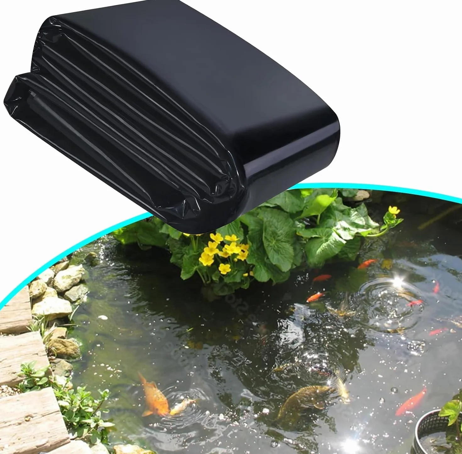 Bâche pour Bassin 6 x 6 m PVC Noire Robuste Liner Flexible pour Bassin Poisson Jardin