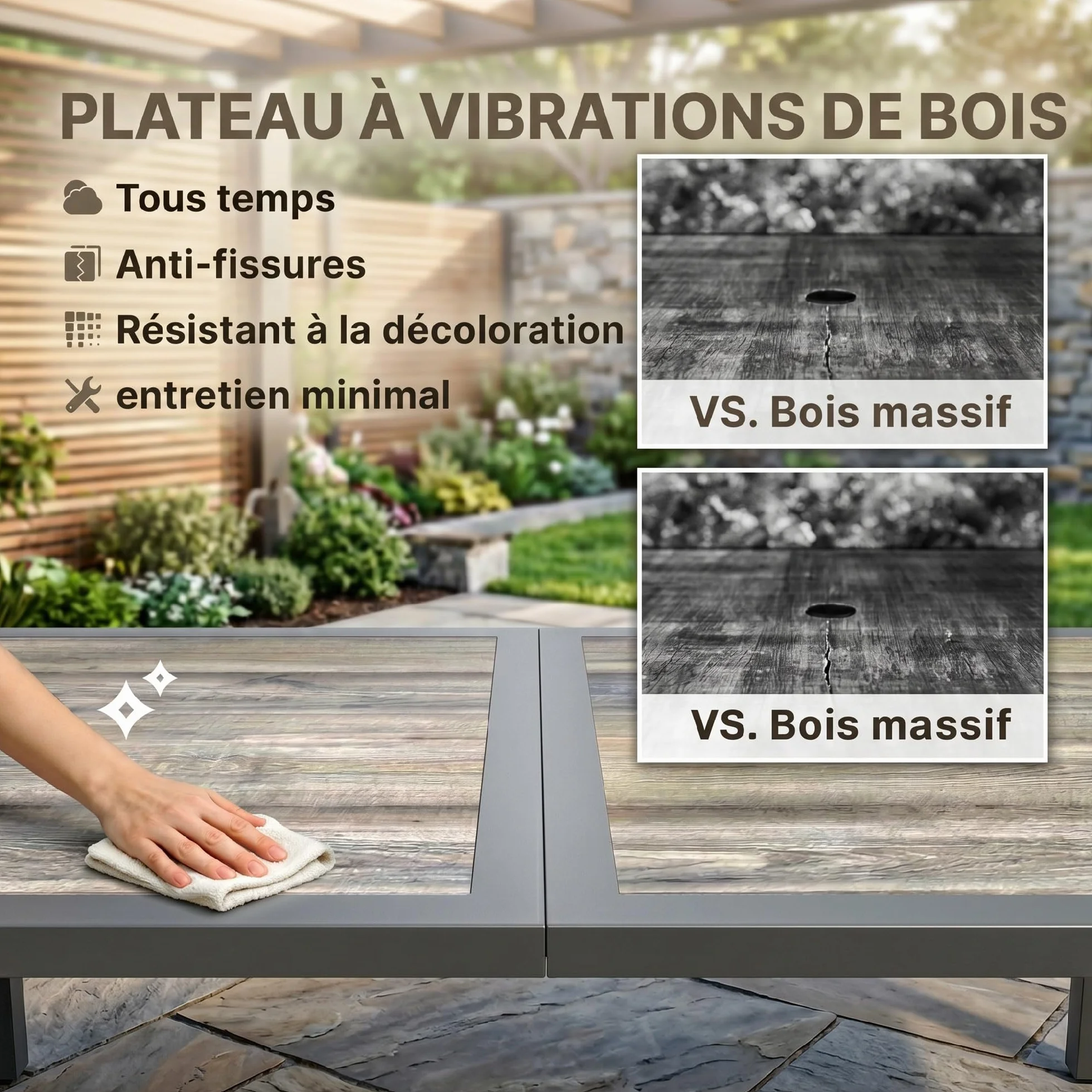 Outsunny Table de jardin rectangulaire extérieure 140x80x72 cm acier imitation bois gris foncé