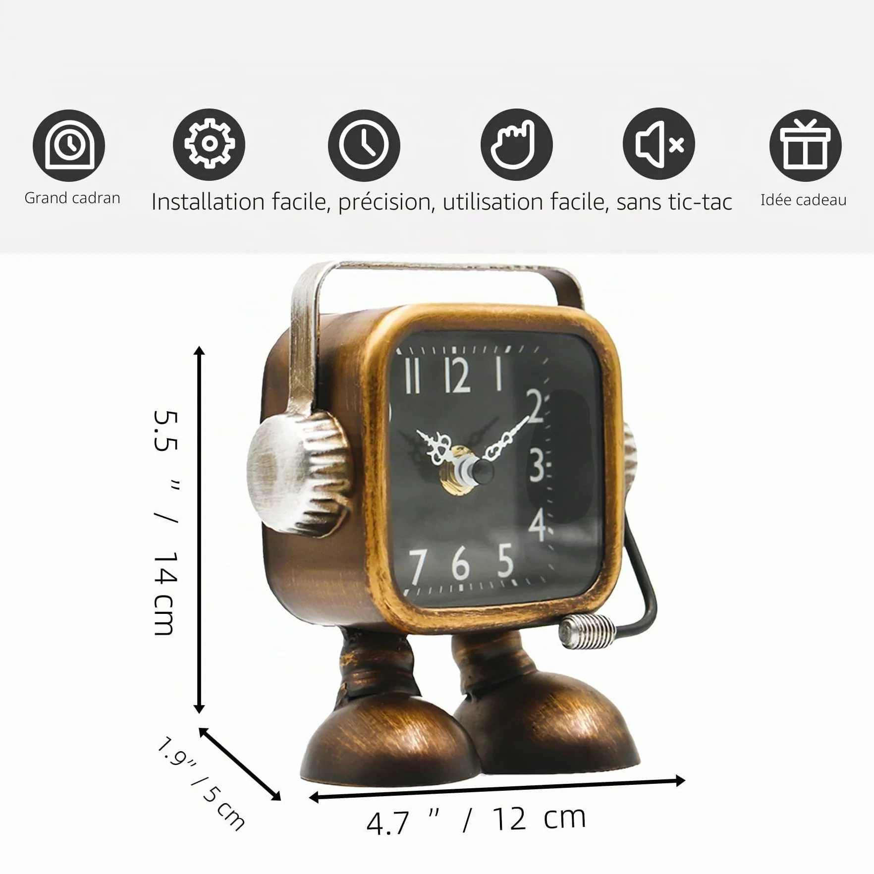 YOUKI Horloge de Bureau Rétro Steampunk Robot, Silencieuse, Décorative à Piles