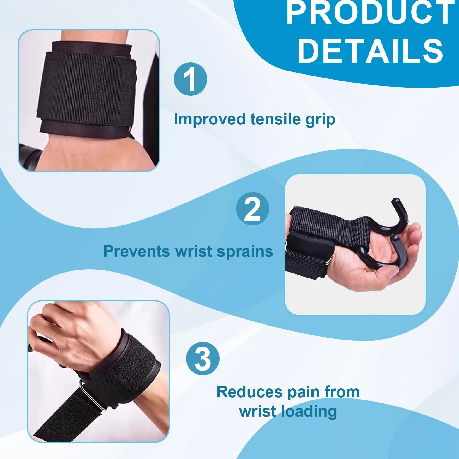 Crochets de Levage Antidérapants pour Musculation Haltérophilie