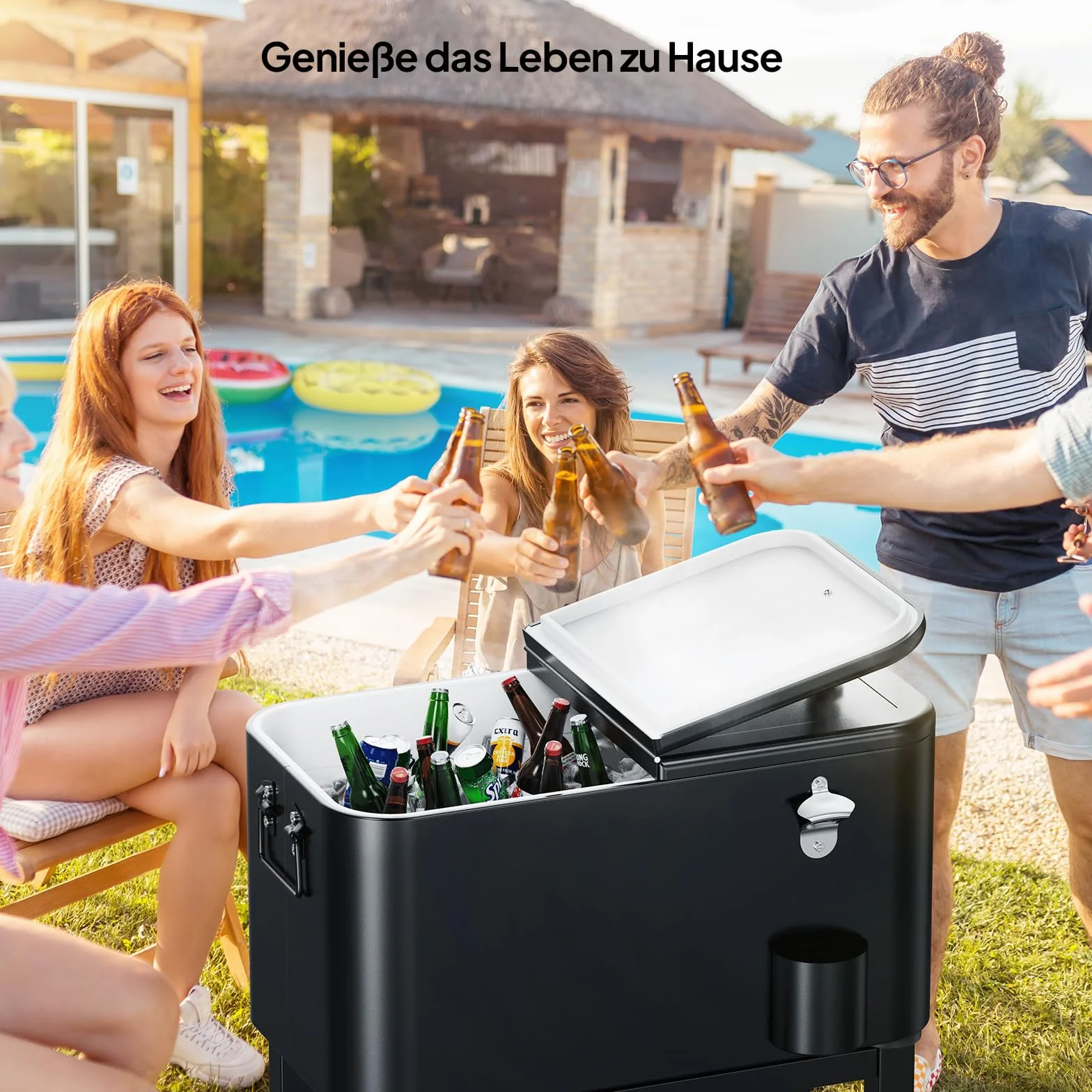 Bonnlo Glacière à roulettes 76 L Frigo Camping Jardin Chariot Frigorifique Ouvre-Bouteille Attrappe-Capsule