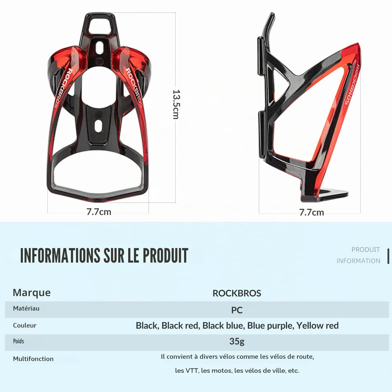 ROCKBROS Porte-bidon vélo 35g Léger Universelle VTT Route Lot de 2