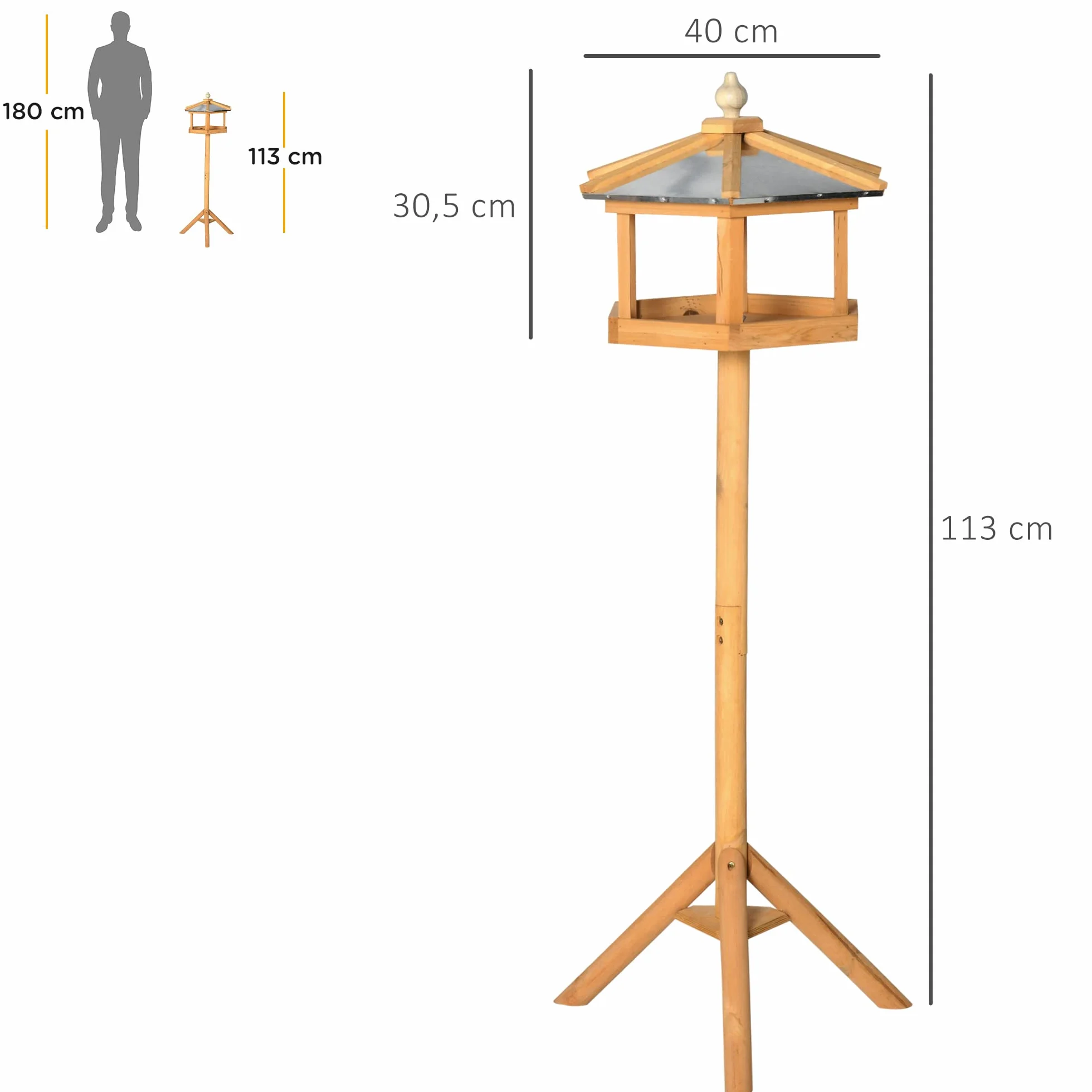 HOMCOM Mangeoire pour Oiseaux Sauvages sur Pied en Bois 113 cm
