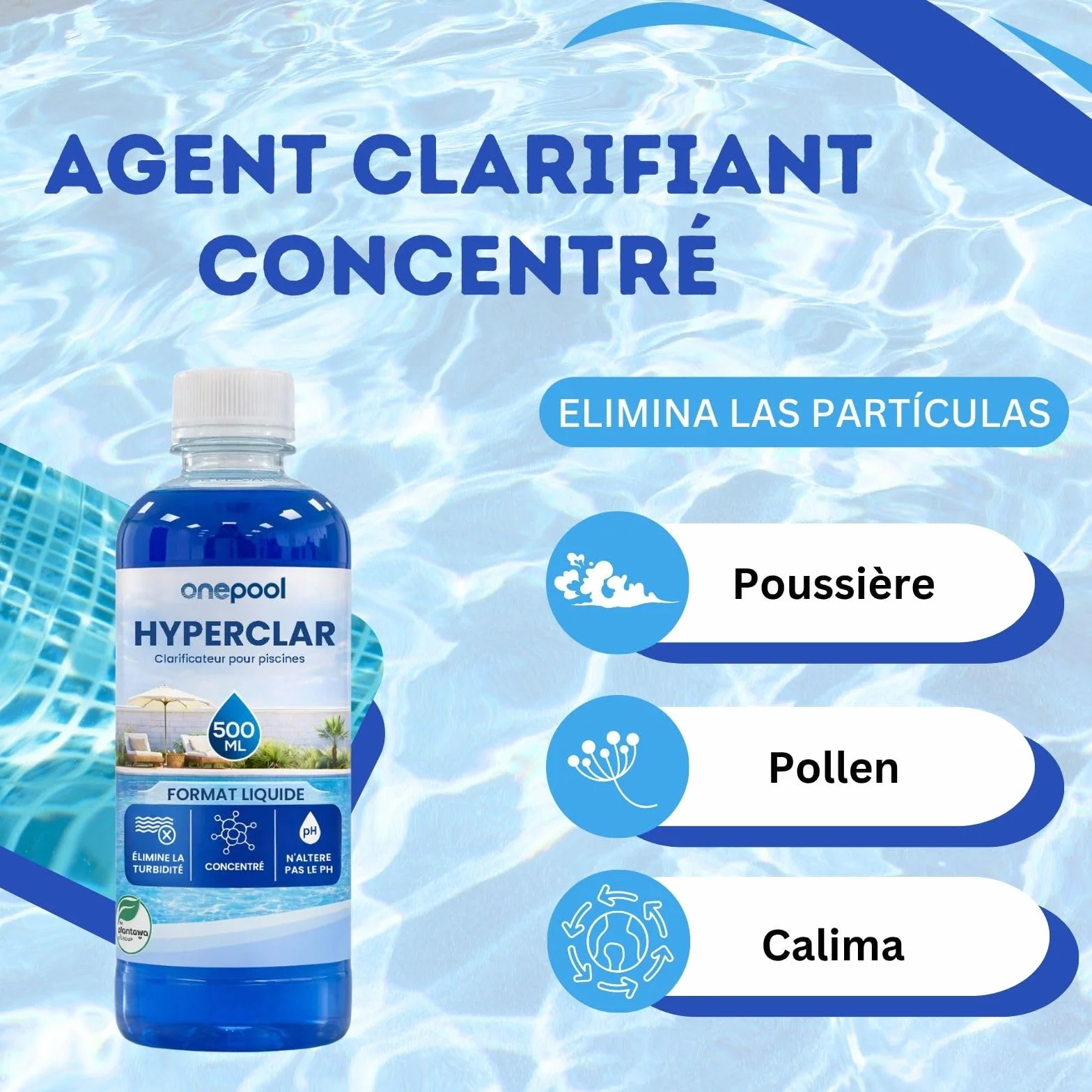 PLANTAWA Clarifiant Piscine 500 ML | Clarificateur d’Eau Concentré pour Piscine et Spa