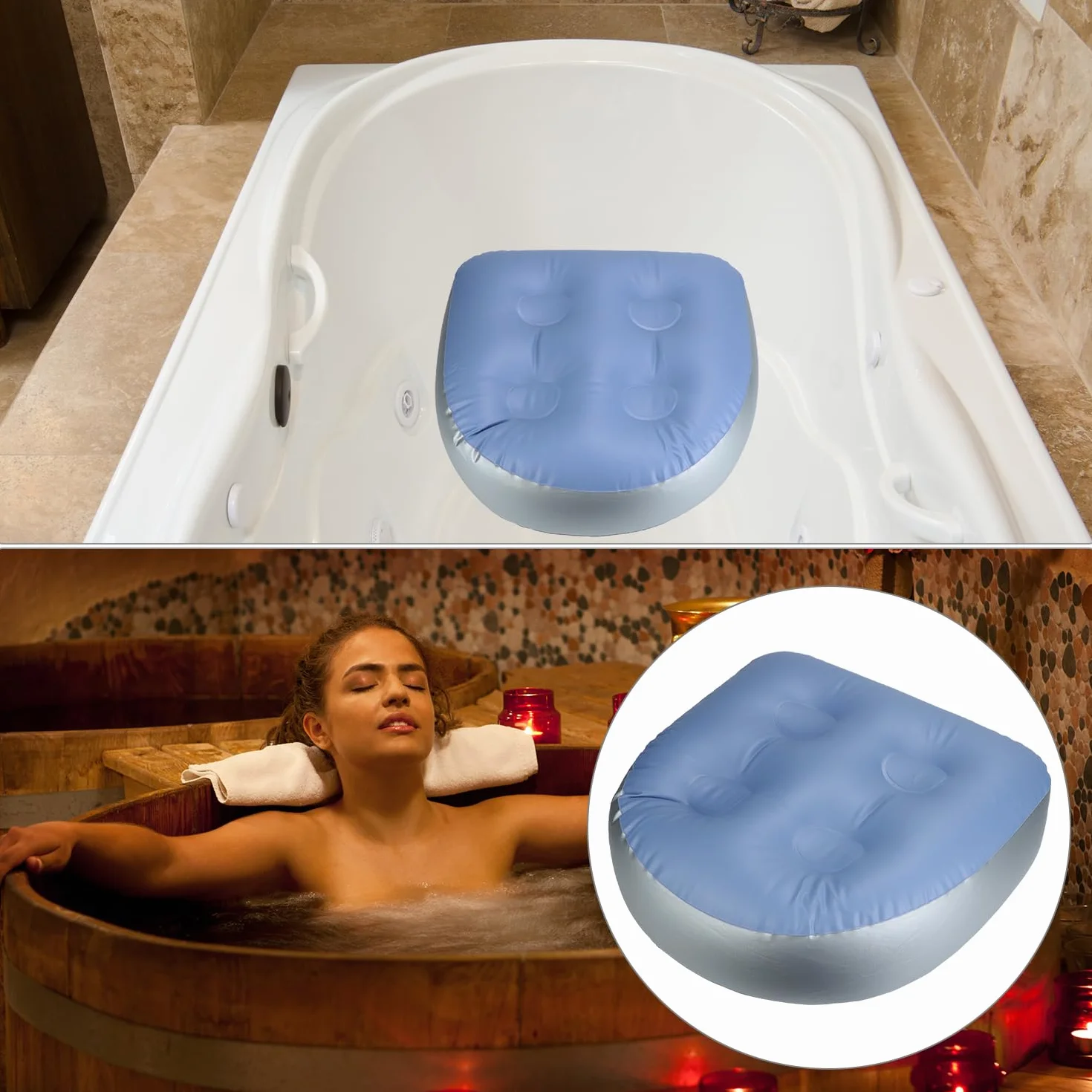 QWORK 2 Pièces Coussin de Siège Gonflable Spa Baignoire avec 4 Ventouses