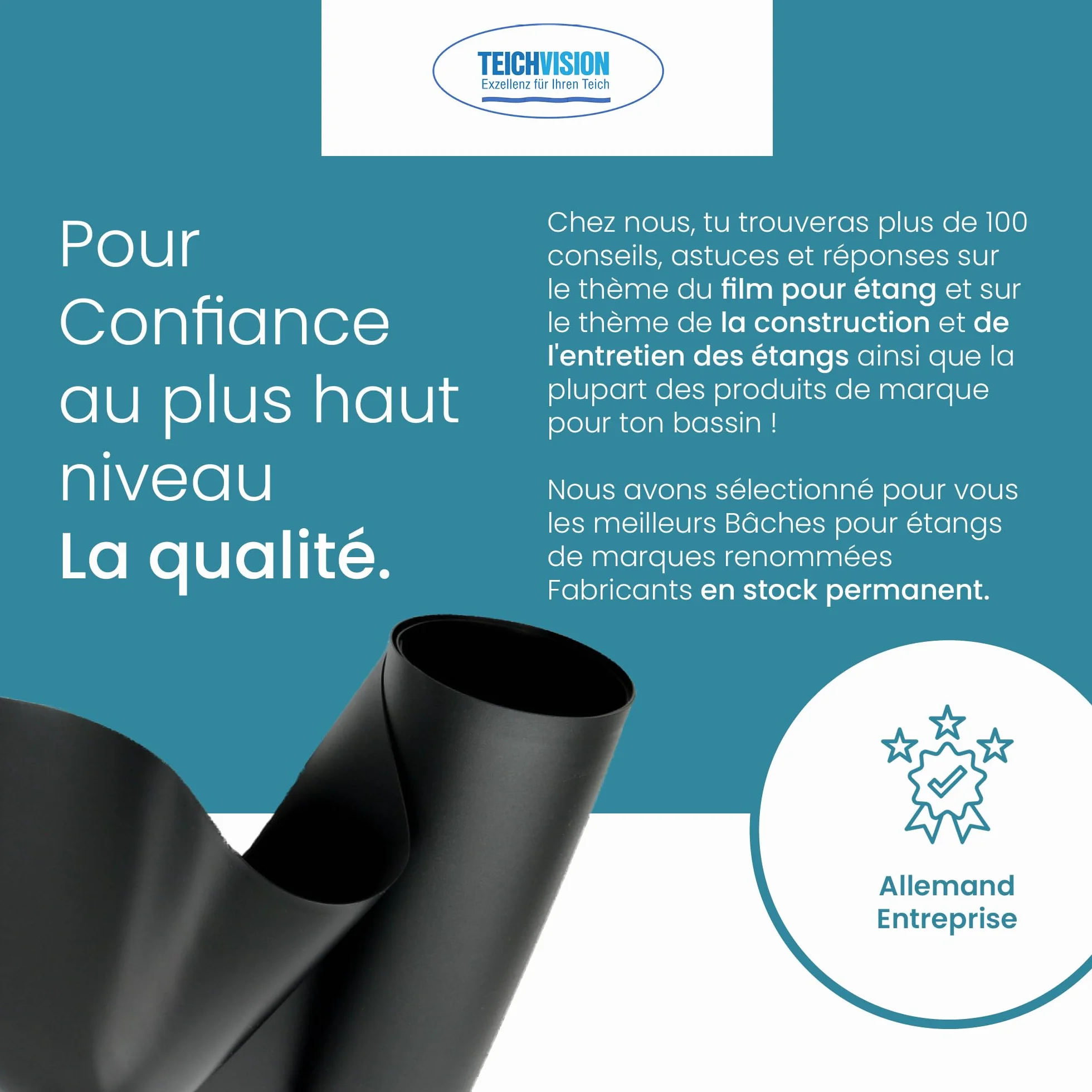 TeichVision Bâche Bassin PVC Noir 0,5 mm 2 m x 3 m pour Étangs Biotopes Piscines Naturelles