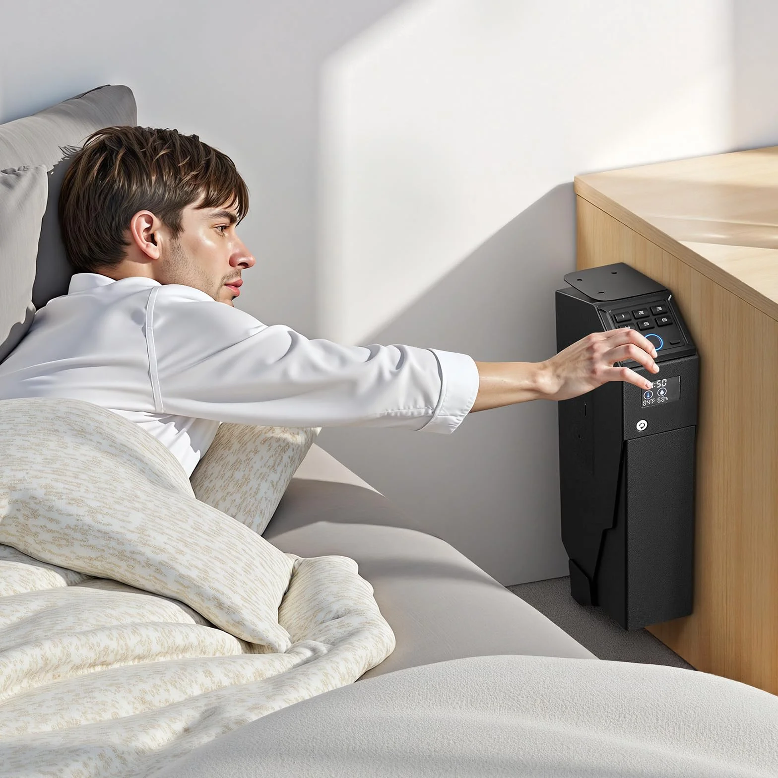 VEVOR Coffre-Fort pour 1 Pistolet et 1 Chargeur, Coffre pour Armes de Poing Verrouillable et Coulissant, 3 Façons d’Accès Empreinte Digitale, Mot de Passe et Clé, avec Écran et LED, pour Table Voiture