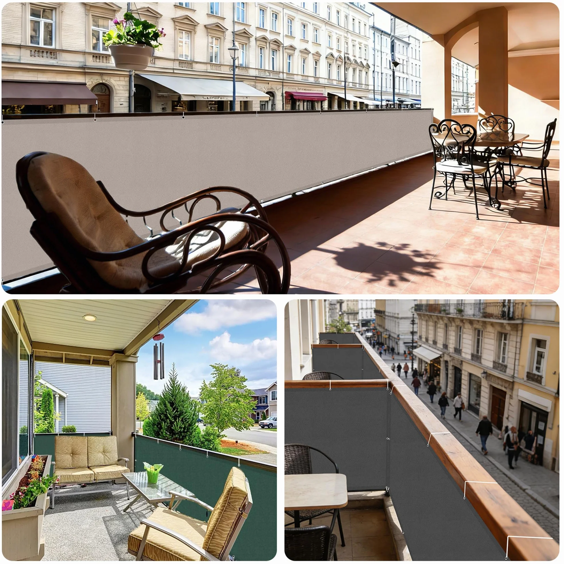 Sunnylaxx Brise Vue Balcon Taupe 100x300cm Cache Brise Balcon Jardin Exterieur PES UV Resistant