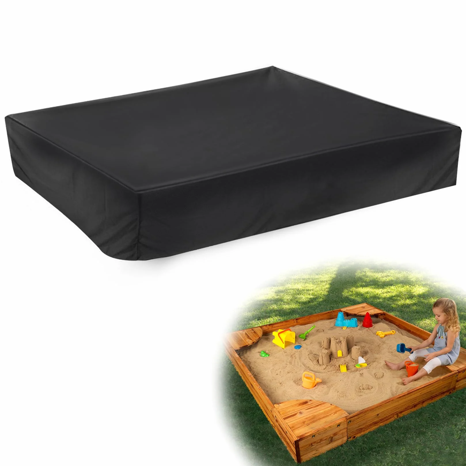 Herbst Bâche bac à Sable Anti-poussière étanche Cordon de Serrage Tissu Oxford Noir 200cm