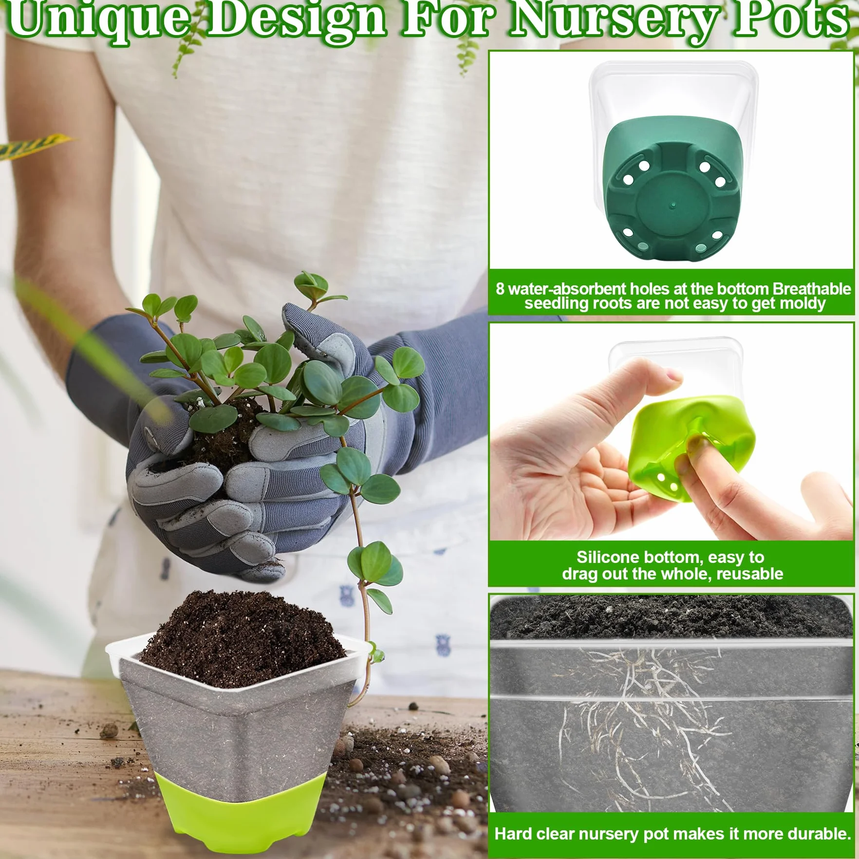 TZEKING 30 Pièces Pots pour Semis Transparents avec Base en Silicone Réutilisable avec Trous de Drainage