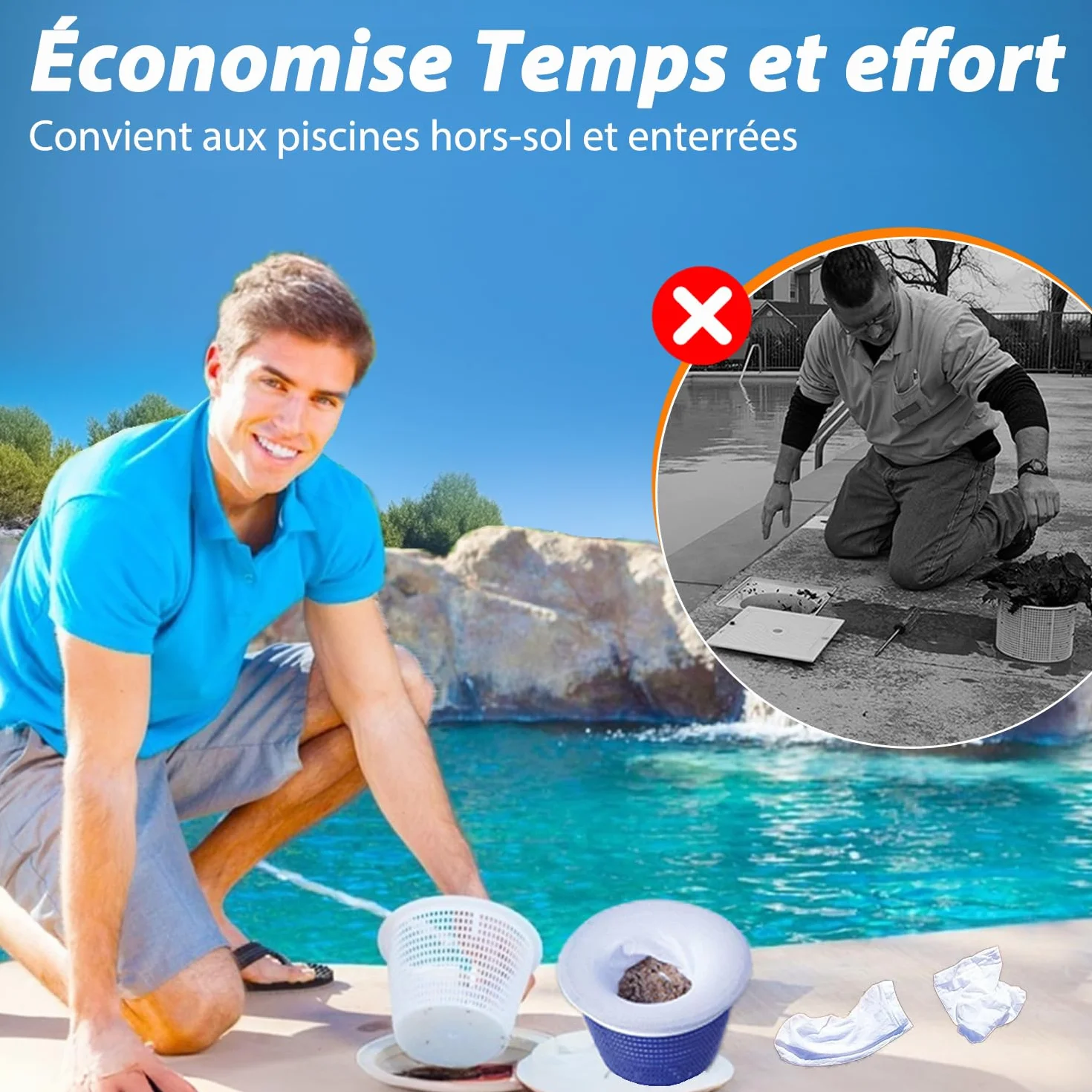 KGC Chaussette Skimmer Piscine 50 Pièce Lavable Réutilisable Nylon Élastique 7-19 cm