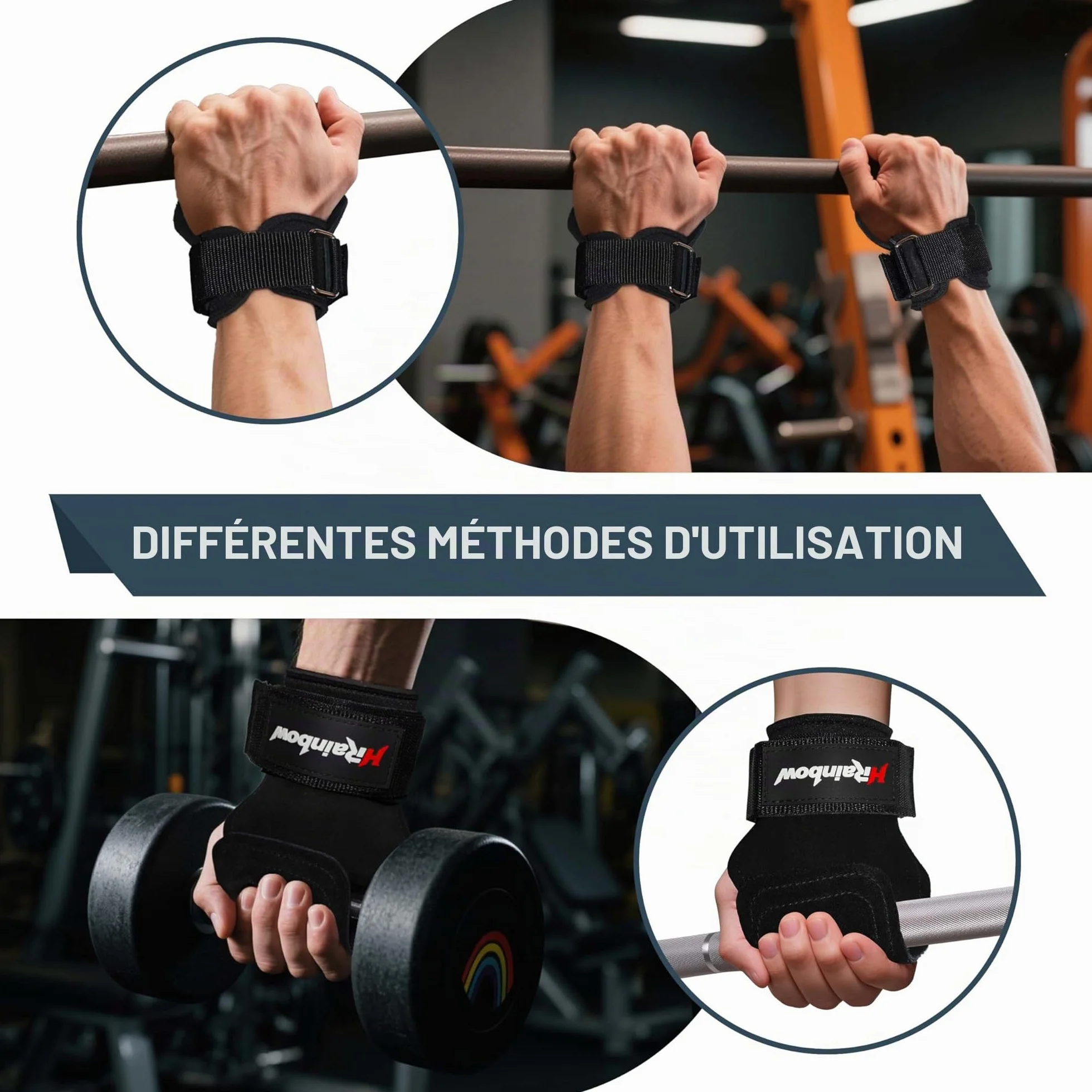 Sangles de Poignet d'Haltérophilie en Cuir Double Couche pour Hommes Femmes - Paire