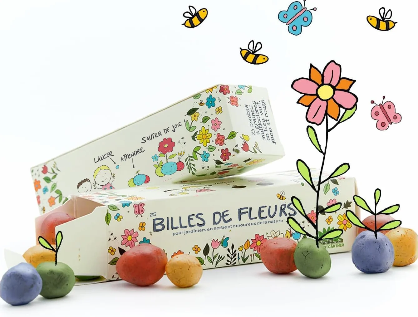 Bombes à graines colorées faites main 25 pièces 20 variétés de fleurs