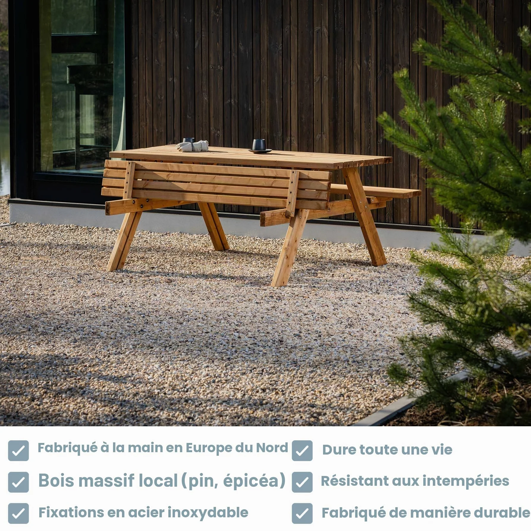 AMATA Table de Pique-Nique Classique pliante Bois résistant aux intempéries Jardin Terrasse