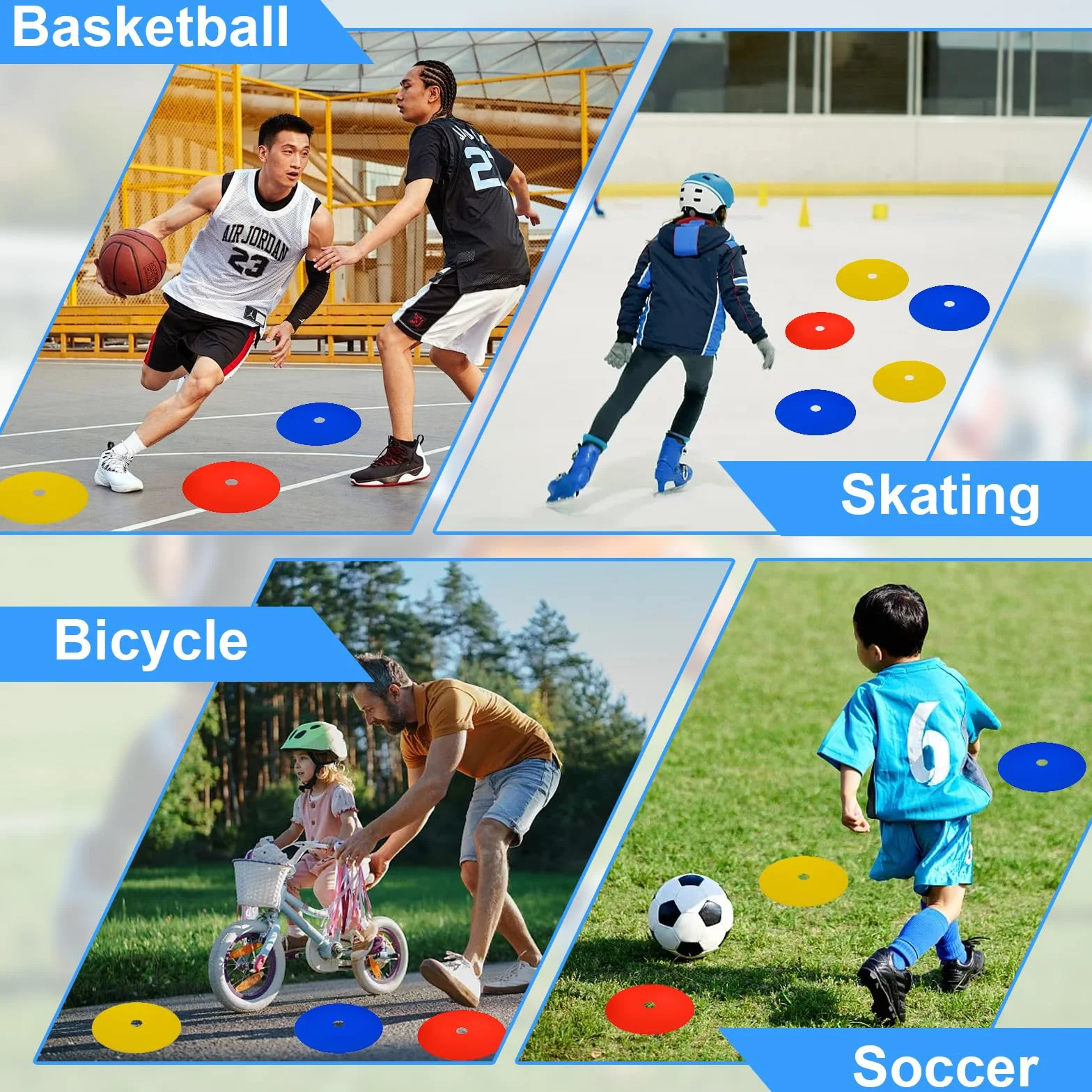 Cônes Plats Football Disque Plat d'Entraînement Antidérapant 30PCS 3 Couleurs