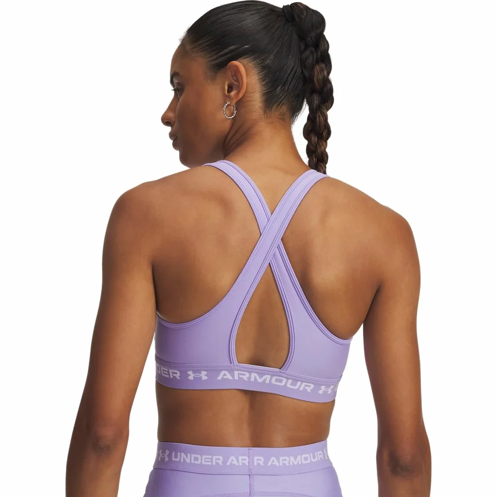 Under Armour UA Crossback Mid Bra, Brassière de sport running femme, Noir/Jet Gris, L