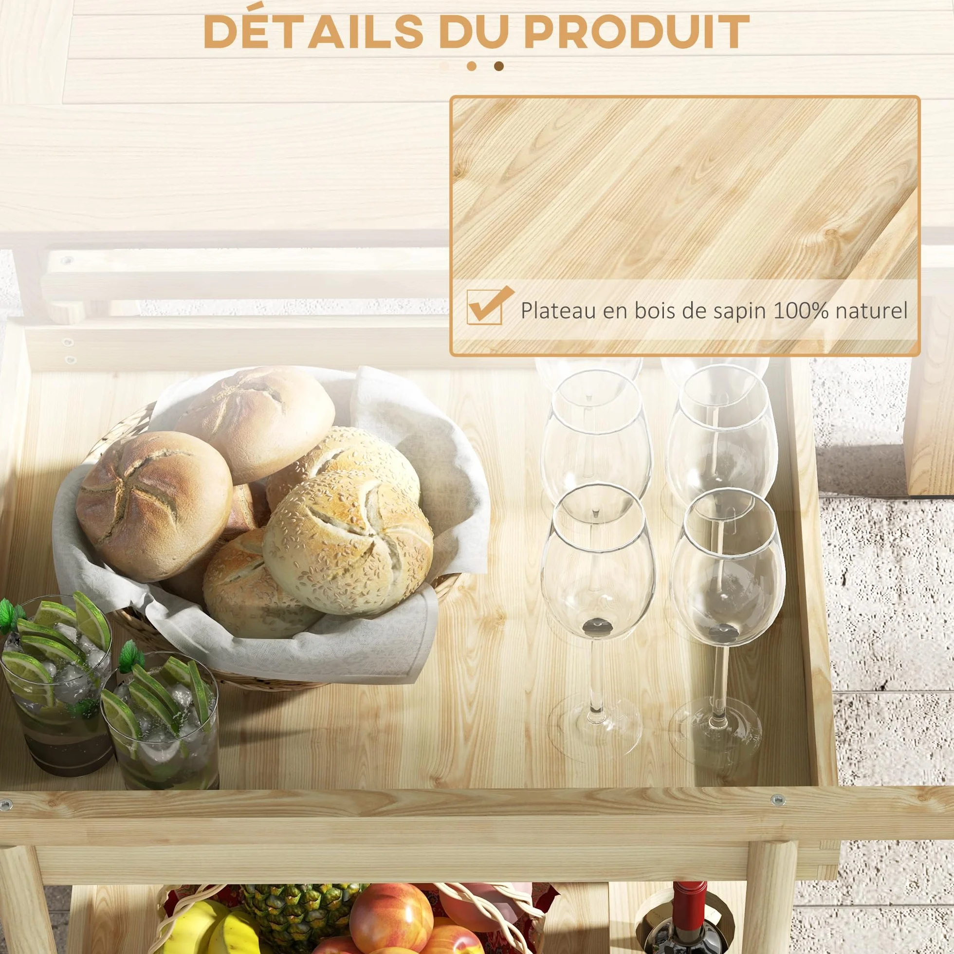 Outsunny Desserte de Jardin Chariot Barbecue en Bois 78x58,5x75 cm