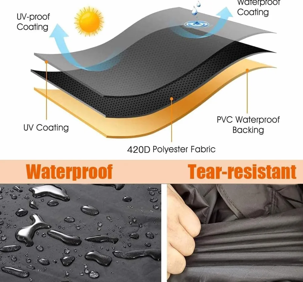Housse de chauffage de terrasse imperméable Oxford 420D, protection pluie UV poussière, noir 221x61x53 cm
