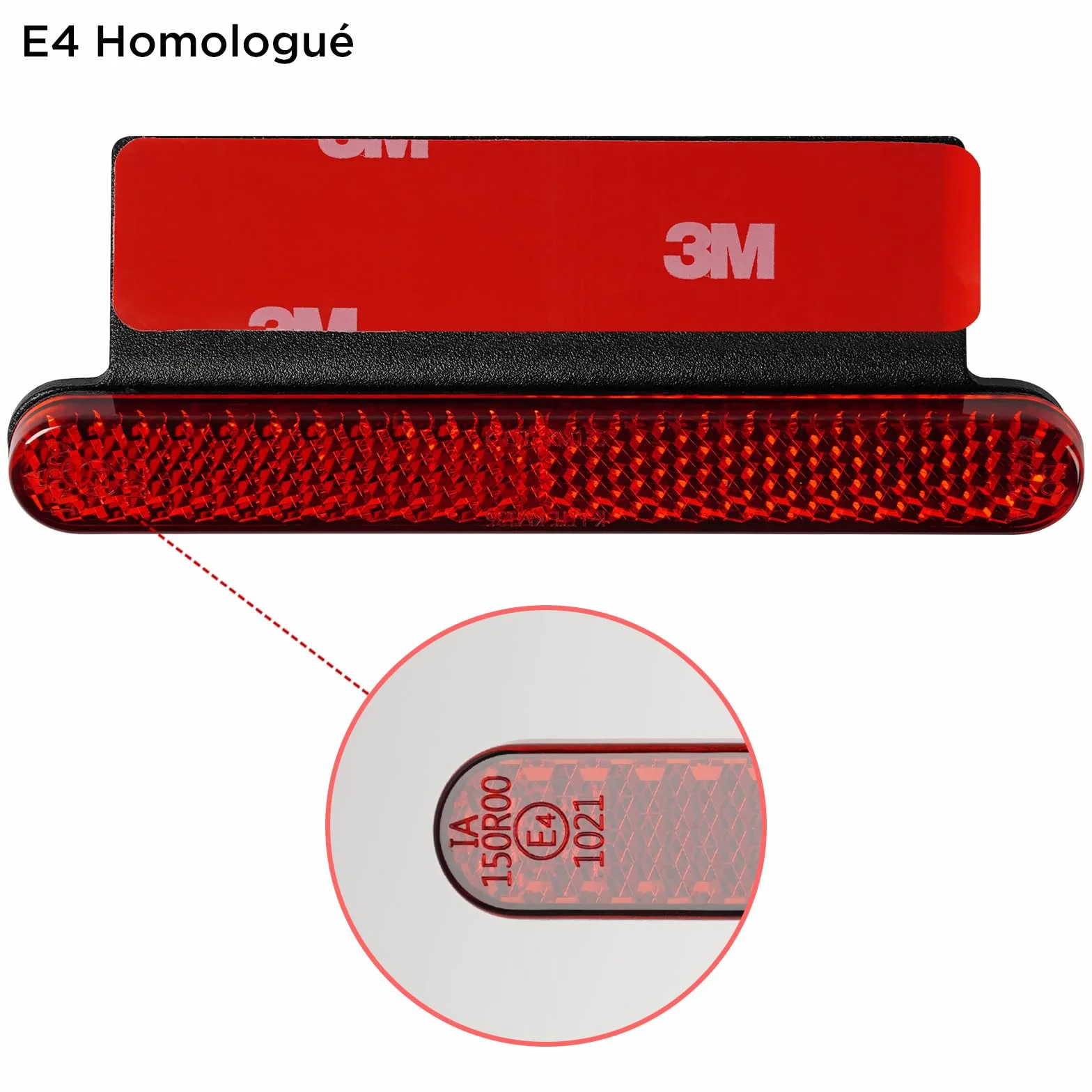 evermotor 2 Pièces Mini Catadioptres pour Moto 100 x 13 x 6 mm avec Support Autocollant en Aluminium de 150°, Homologués E4, Catadioptres Rouges Arrière pour Scooter, ATV, Vélo, Trottinette