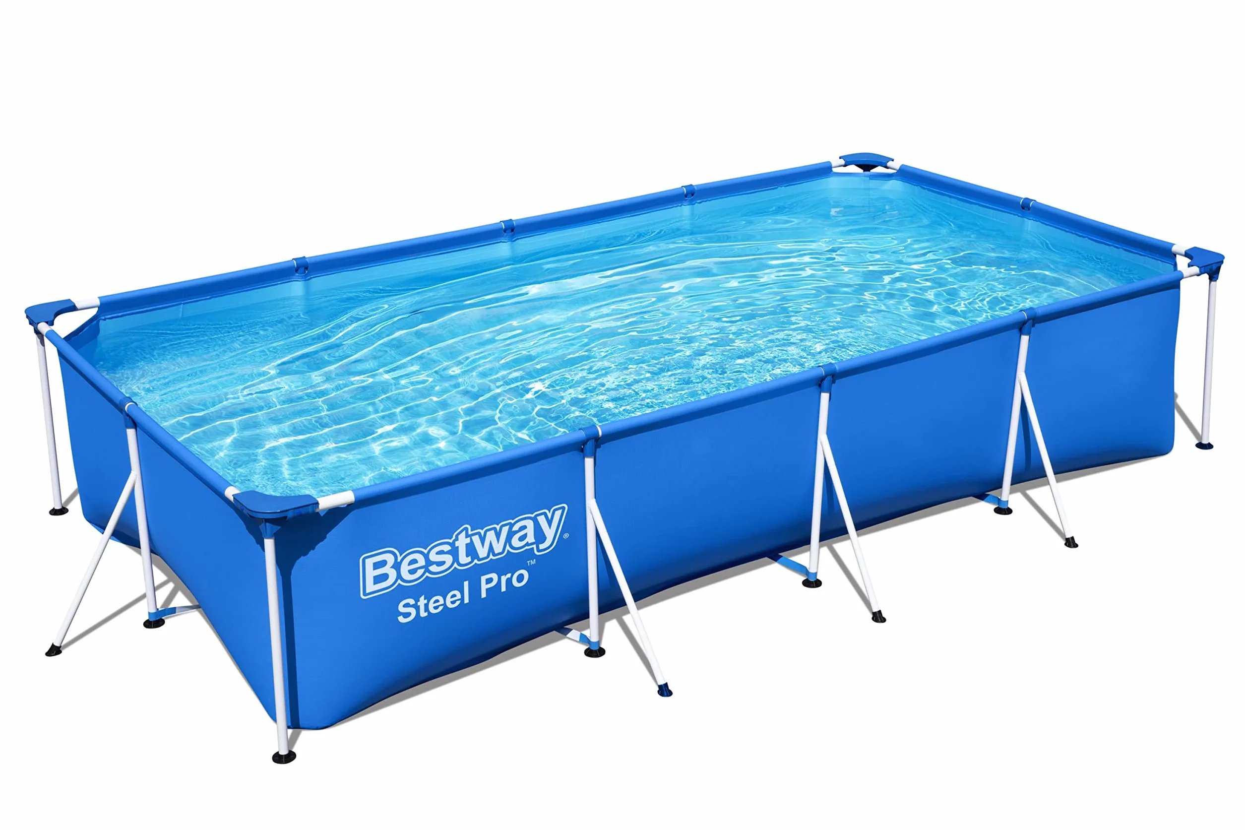 Bestway Steel Pro Piscine rectangulaire enfant cadre acier pompe filtrante 400 x 211 x 81 cm Bleu