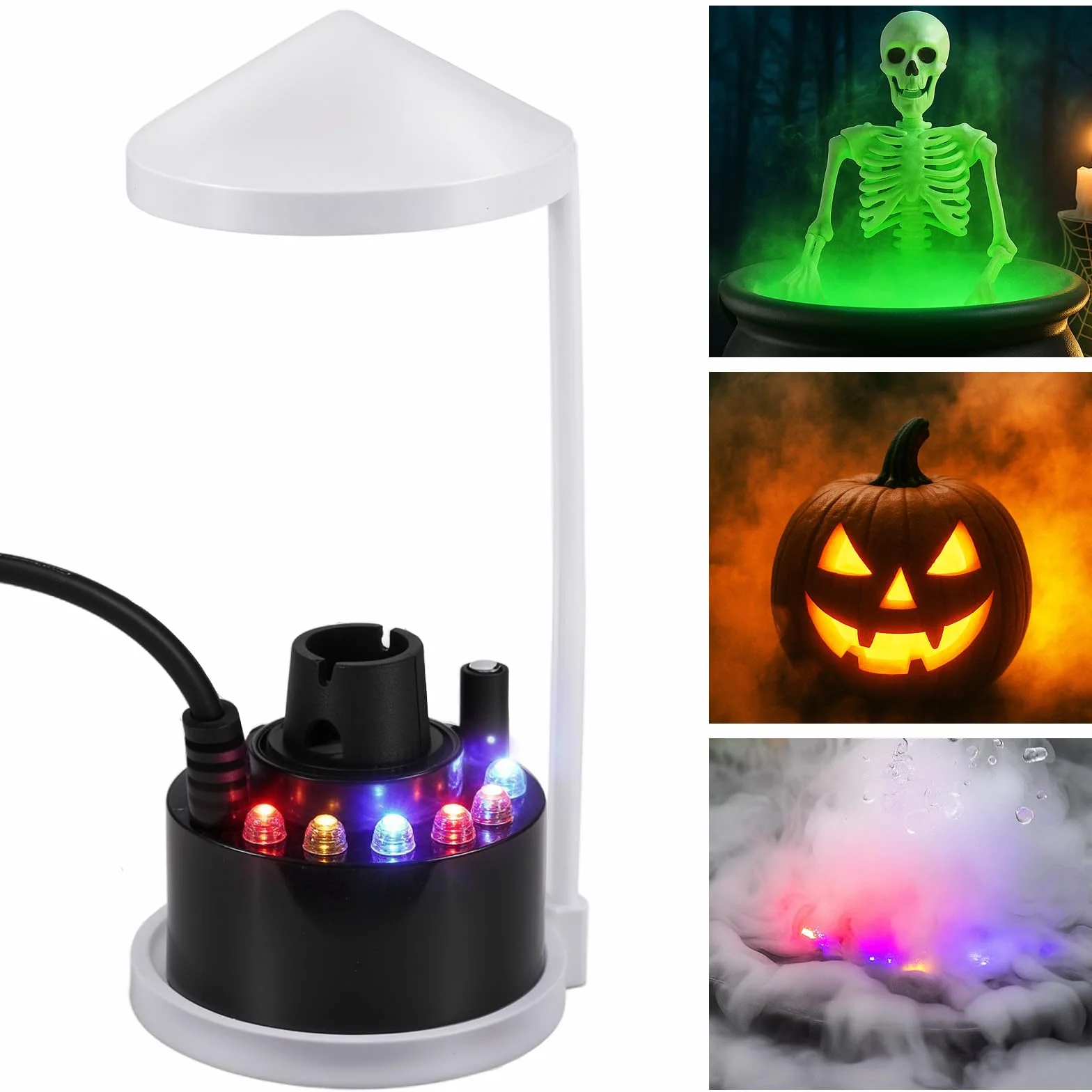 Mini Machine à Brouillard Ultrasons 24V avec 12 Lumières LED pour Étang Aquarium Jardin Noire