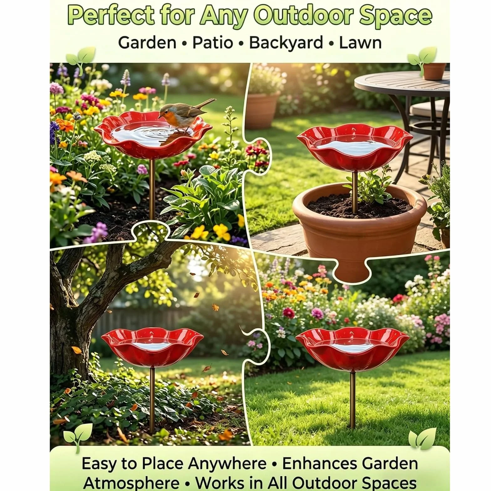 Bain d'oiseaux en métal décoratif 15x60 cm pour jardin extérieur