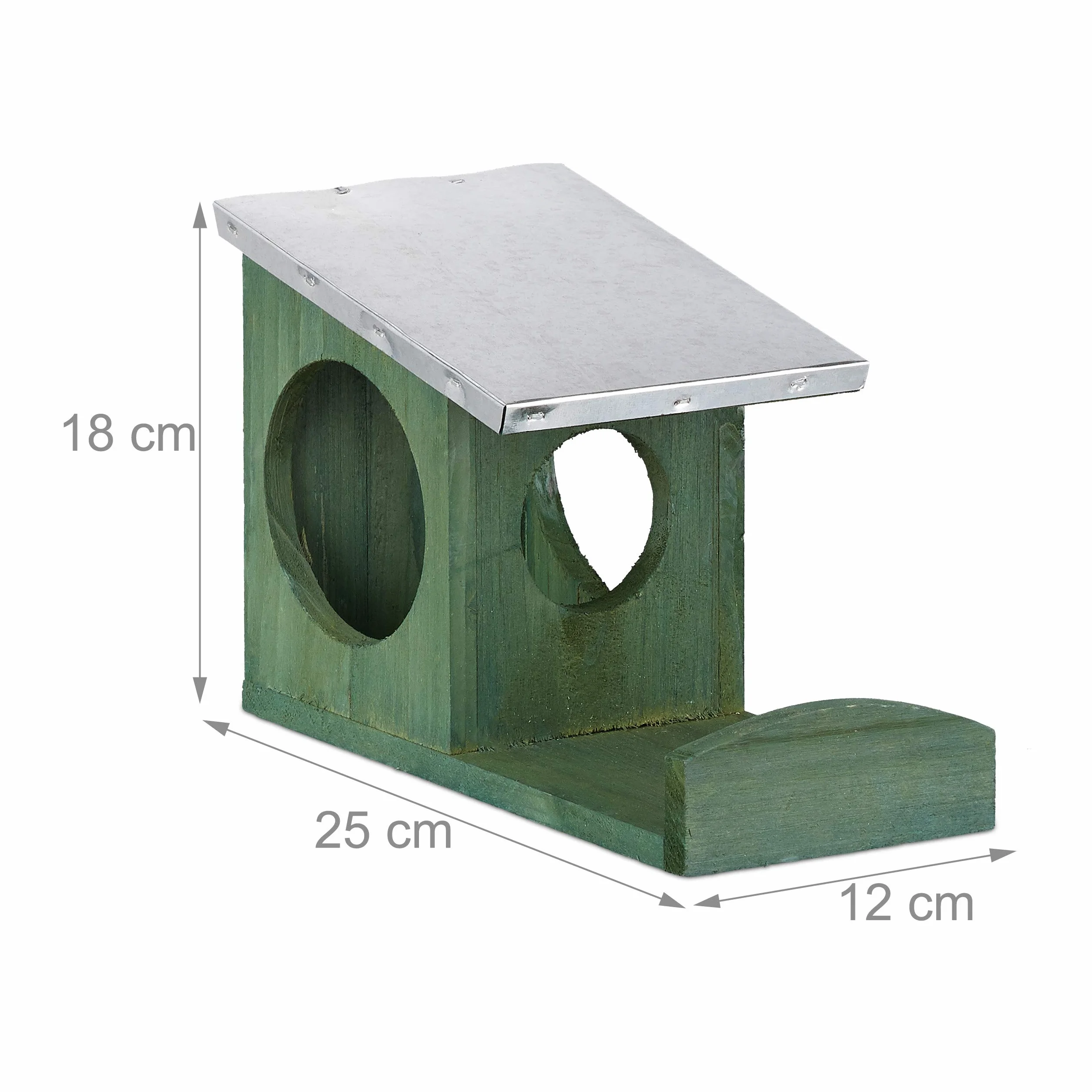 Relaxdays Mangeoire pour écureuils Hotte en Bois Toit métallique étanche Vert foncé