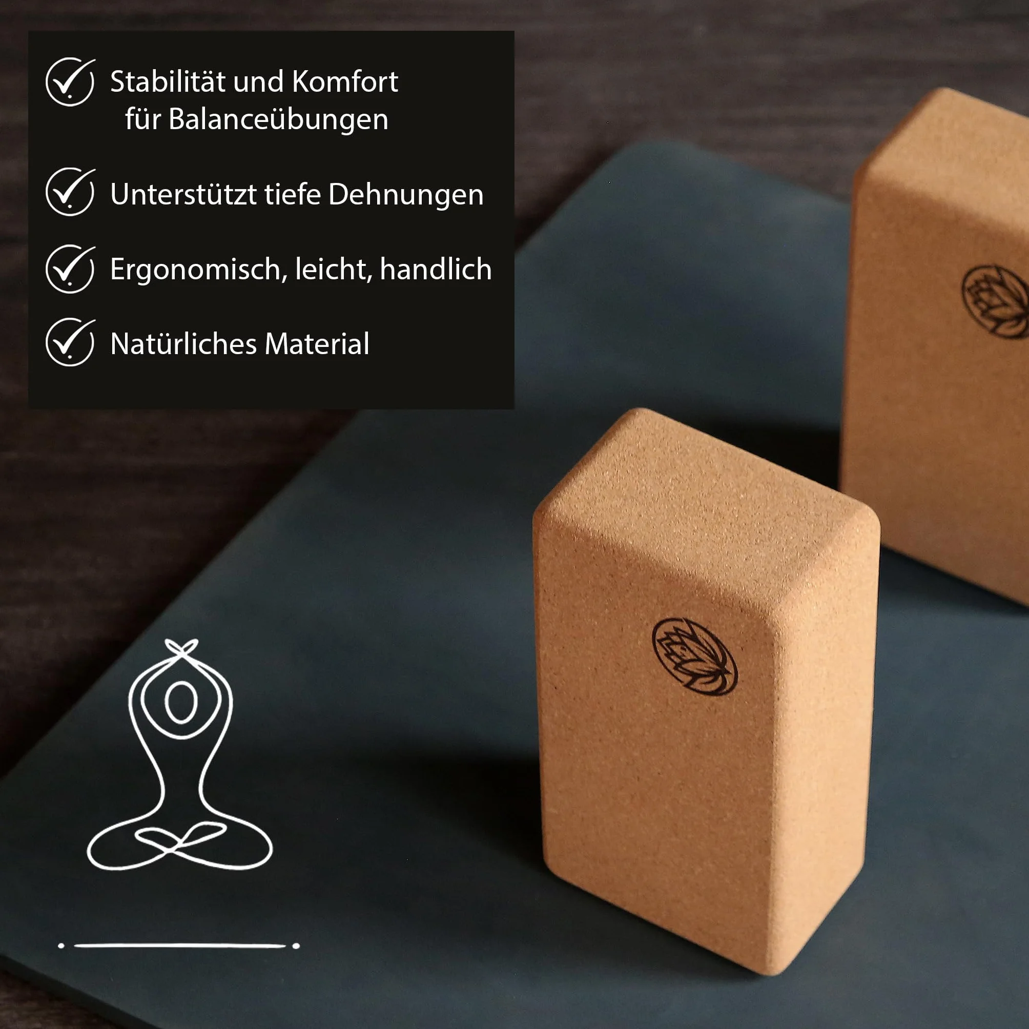 Bloc de yoga VonBueren | Blocs de yoga en liège | 22 x 12 x 7,5 cm par bloc de yoga | Accessoires de yoga pour homme et femme | Blocs de yoga | Blocs de yoga | Blocs de yoga