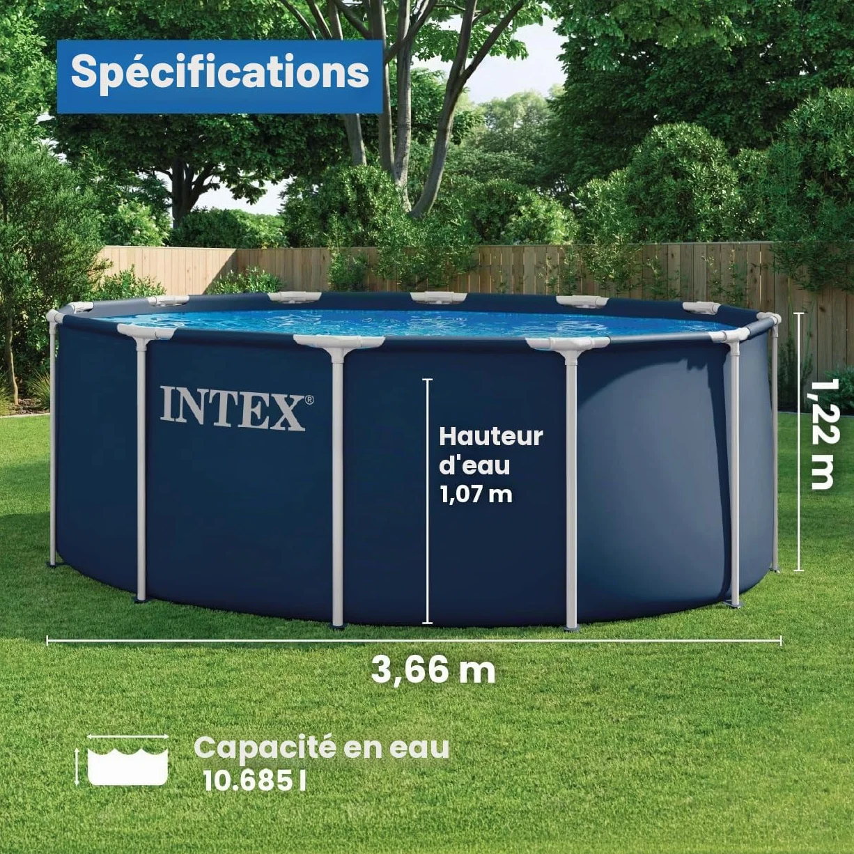 Intex Ensemble de Piscine avec Cadre en métal Bleu Marine 3,66 m x 1,22 m