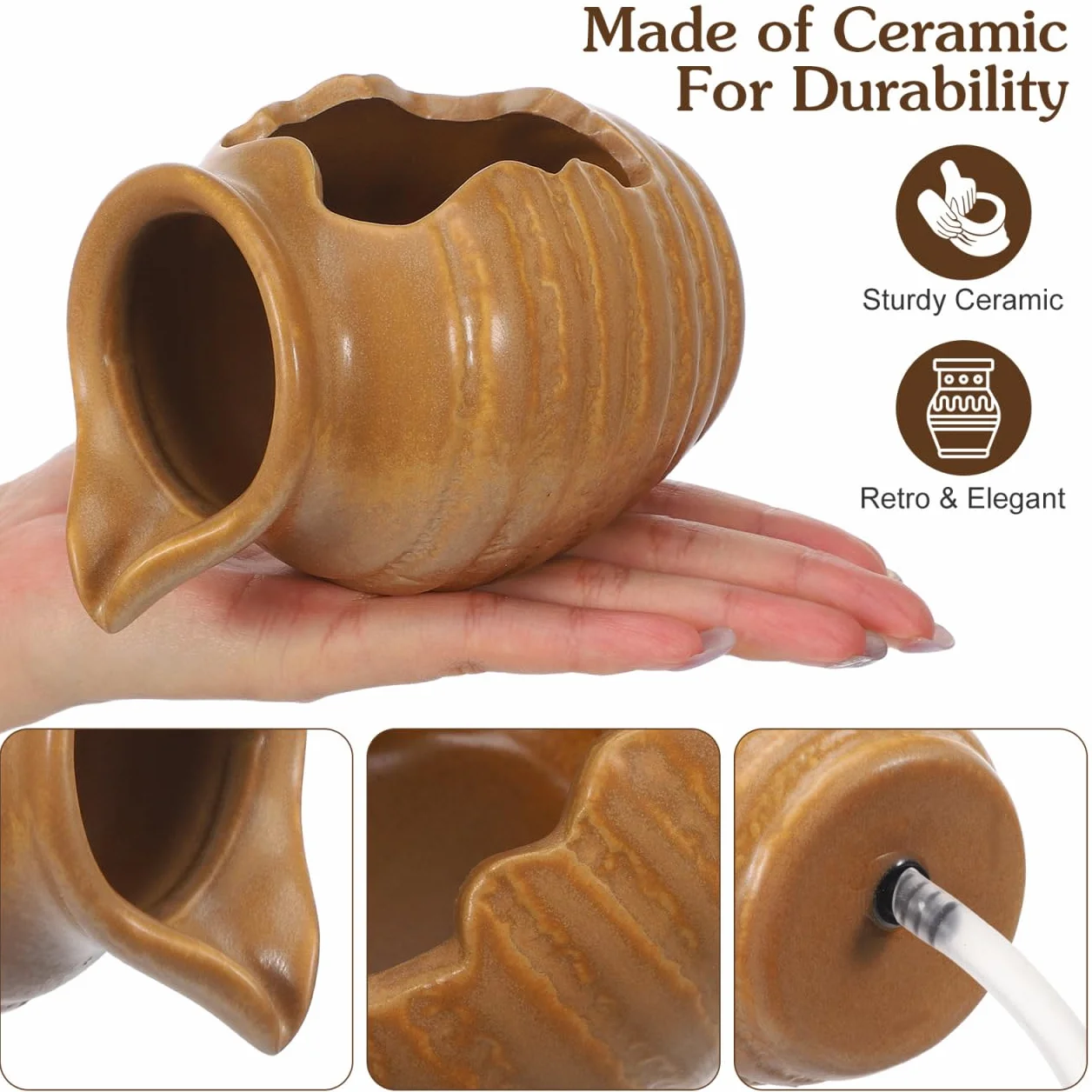 Pot Céramique pour Fontaine à Eau 12.4cm Brun Clair