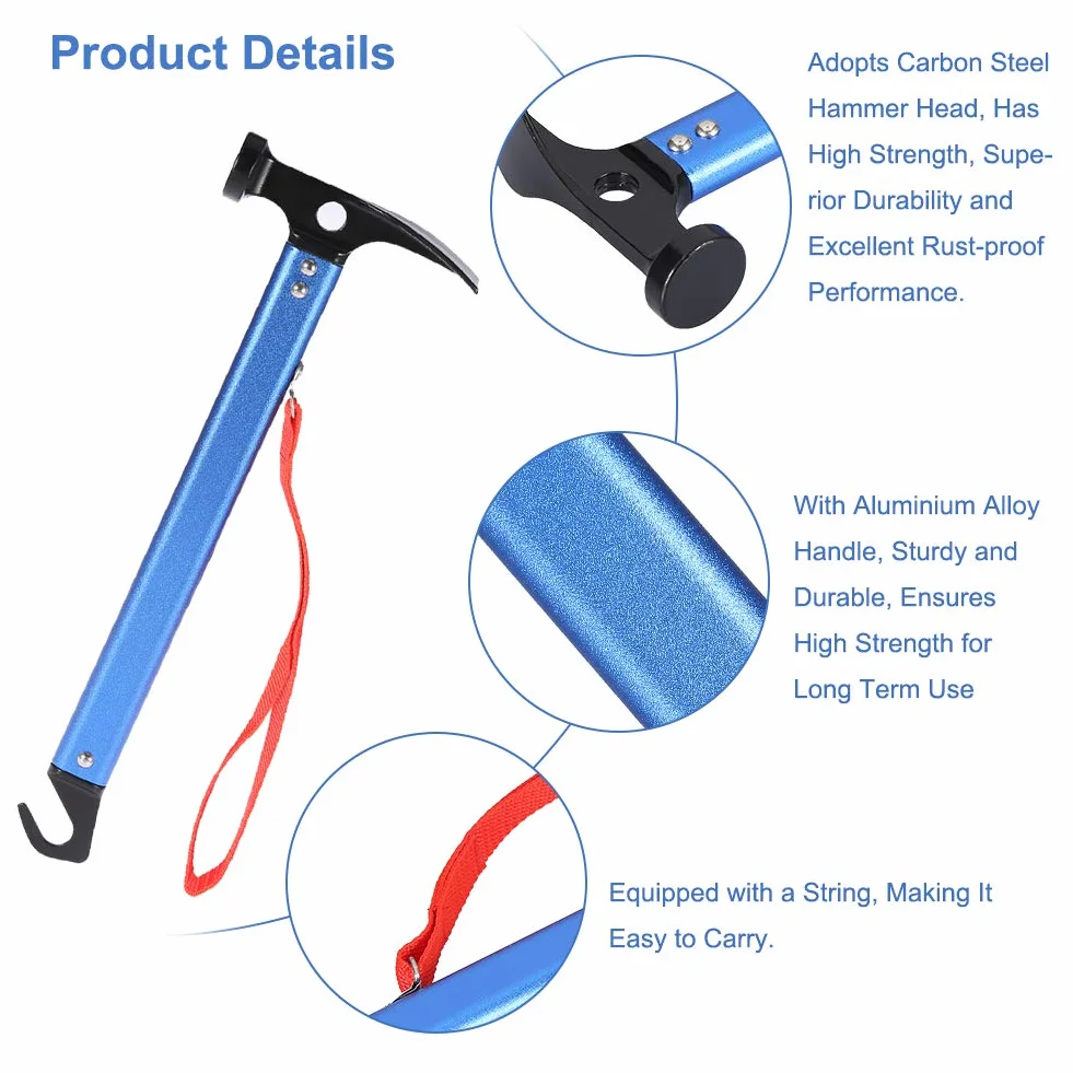 Marteau de Tente Piquets Maillet Portable Camping Bivouac Bleu