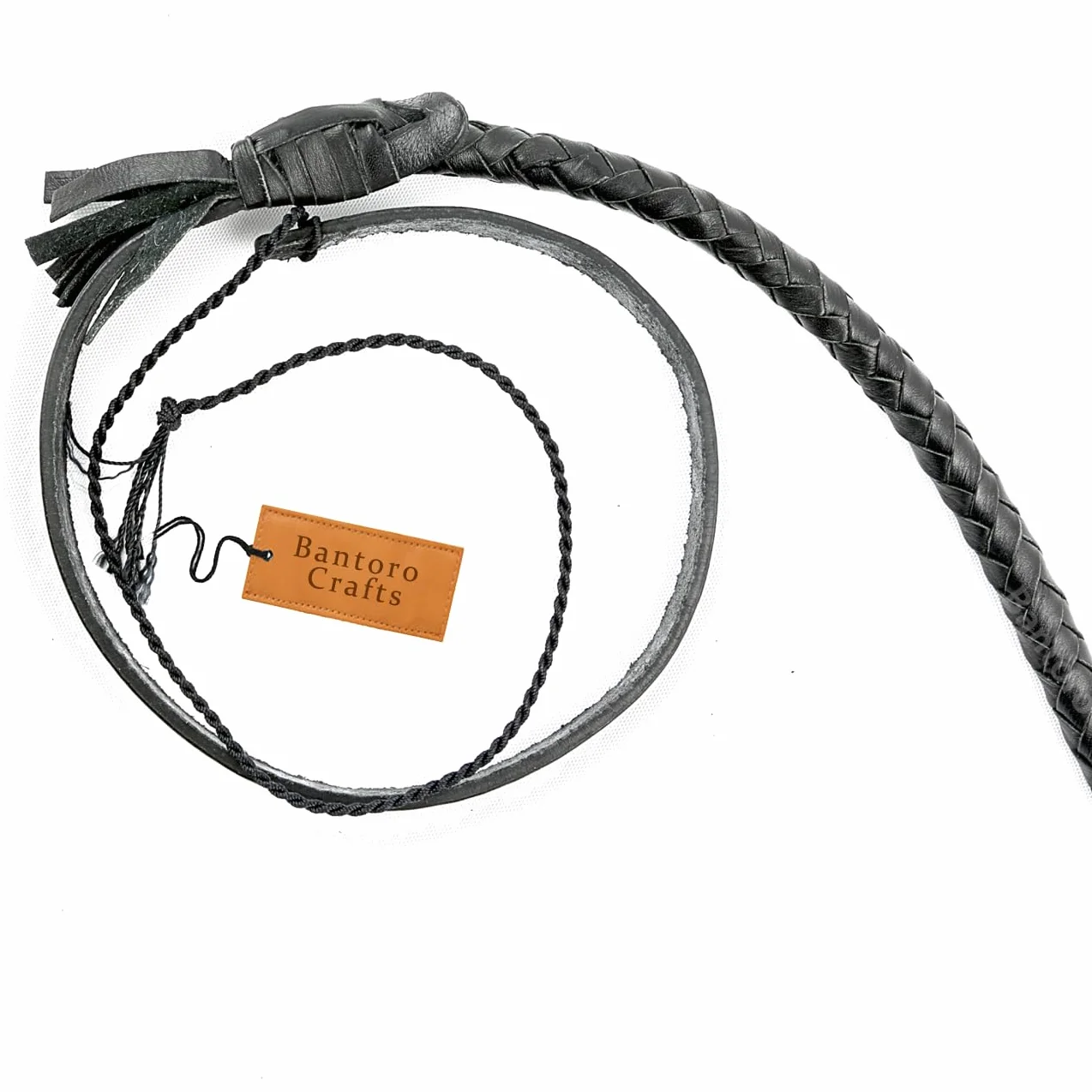 Noir Fouet en Cuir véritable Cravache 6 Pieds (1,8 mètre) de Longueur 12 Tresses Brins Cuir tressé Fouet craquant Fort Equitation